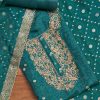 Peacock Blue Crepe Unstitched Suit With Dupatta and Bottom Fabric