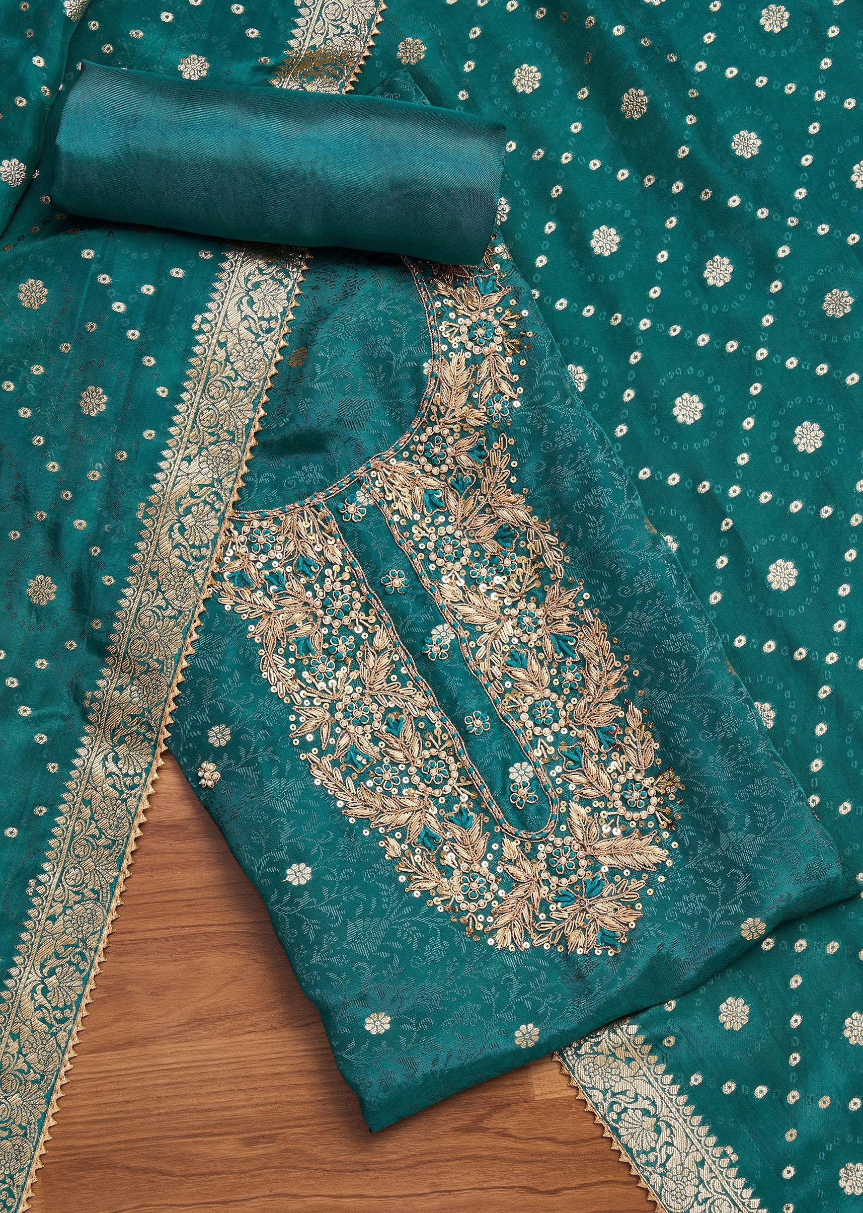6441-peacock-blue-crepe-unstitched-suit-with-dupatta-and-bottom-fabric-1.jpg Peacock Blue Crepe Unstitched Suit With Dupatta and Bottom Fabric