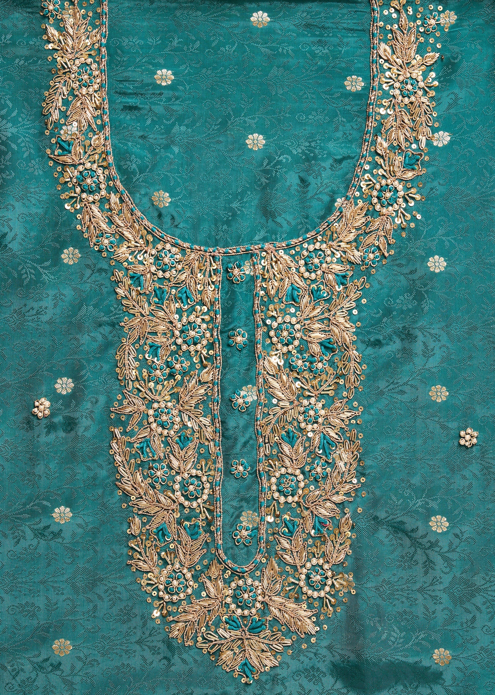 Peacock Blue Crepe Unstitched Suit With Dupatta and Bottom Fabric