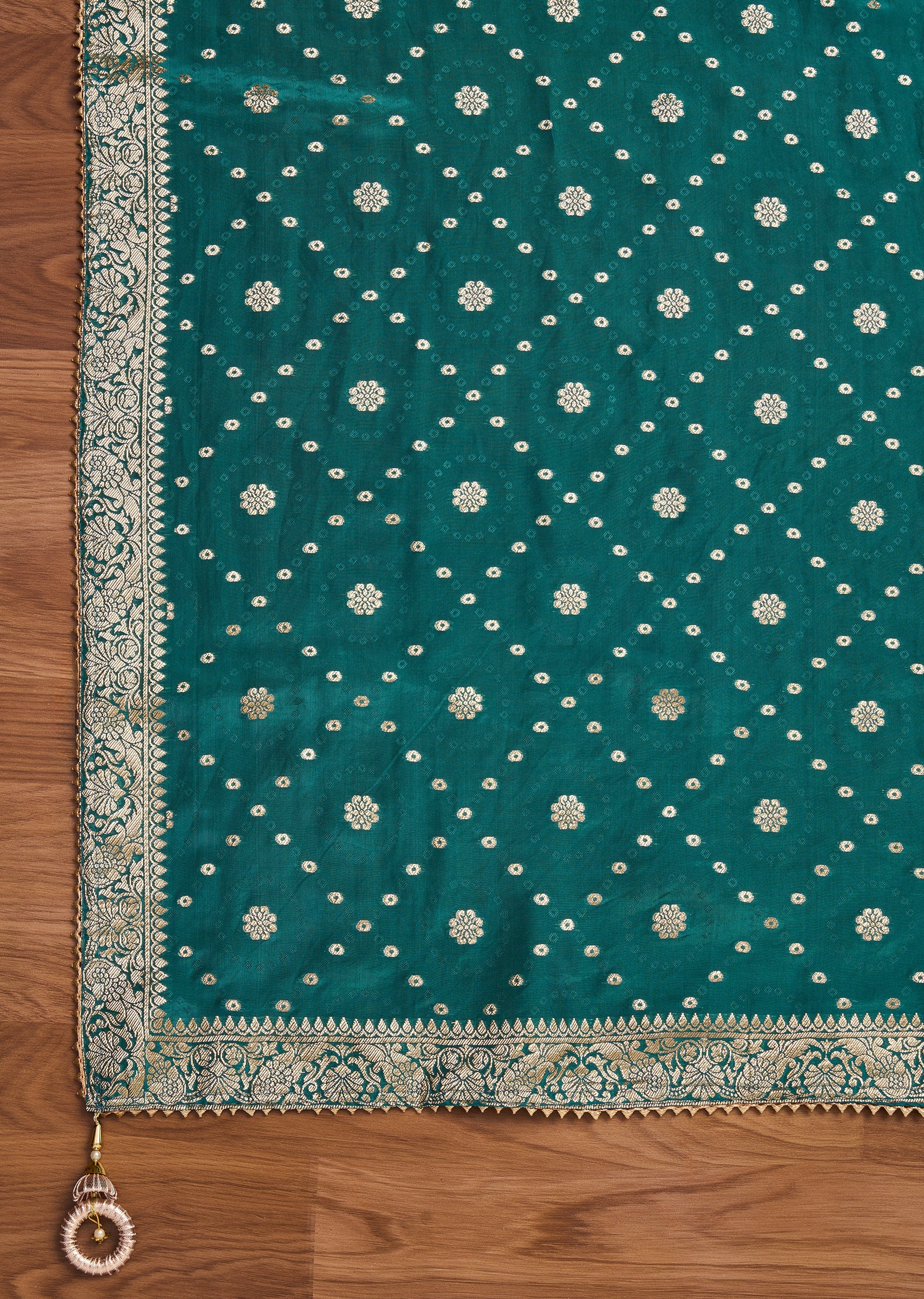 Peacock Blue Crepe Unstitched Suit With Dupatta and Bottom Fabric