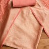 Peach Brocade Banarasi Unstitched Suit With Dupatta