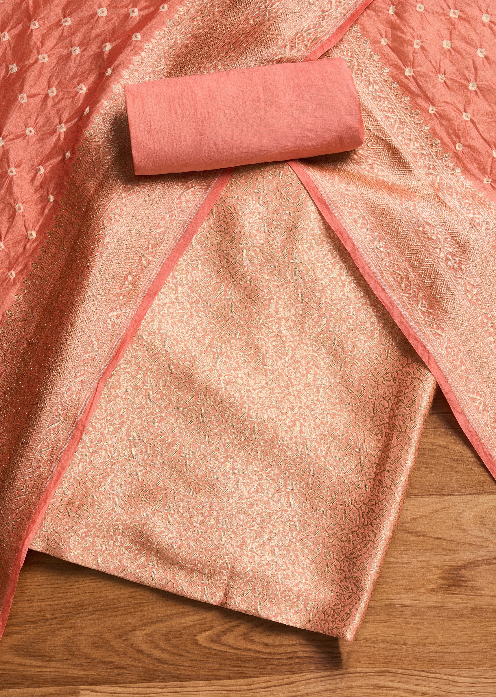 6442-peach-brocade-banarasi-unstitched-suit-with-dupatta-1.jpg Peach Brocade Banarasi Unstitched Suit With Dupatta