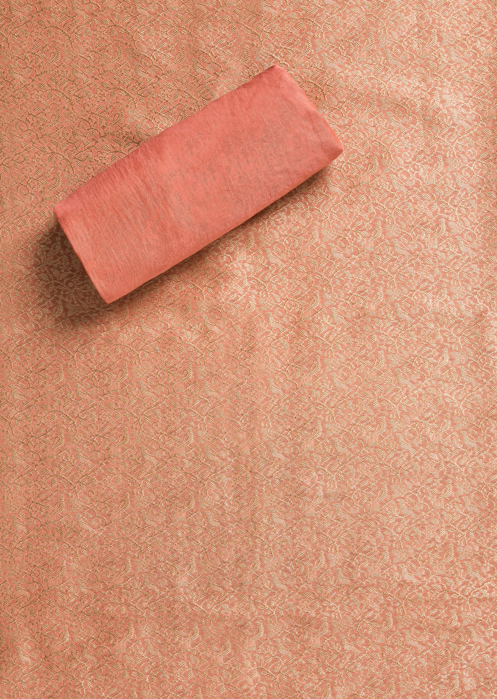 Peach Brocade Banarasi Unstitched Suit With Dupatta