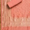 Peach Brocade Banarasi Unstitched Suit With Dupatta