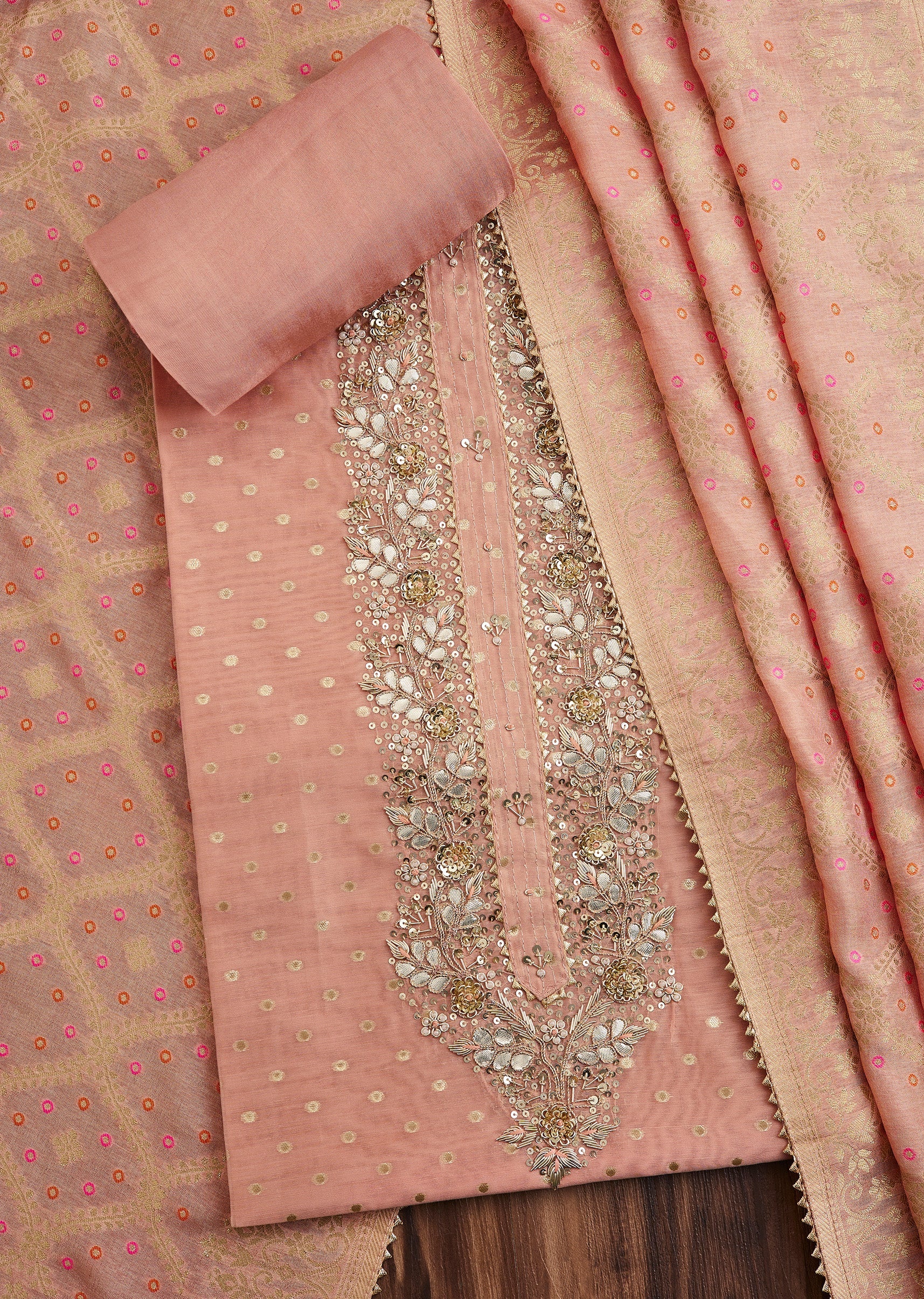 6443-peach-chanderi-unstitched-suit-1.jpg Peach Chanderi Unstitched Suit