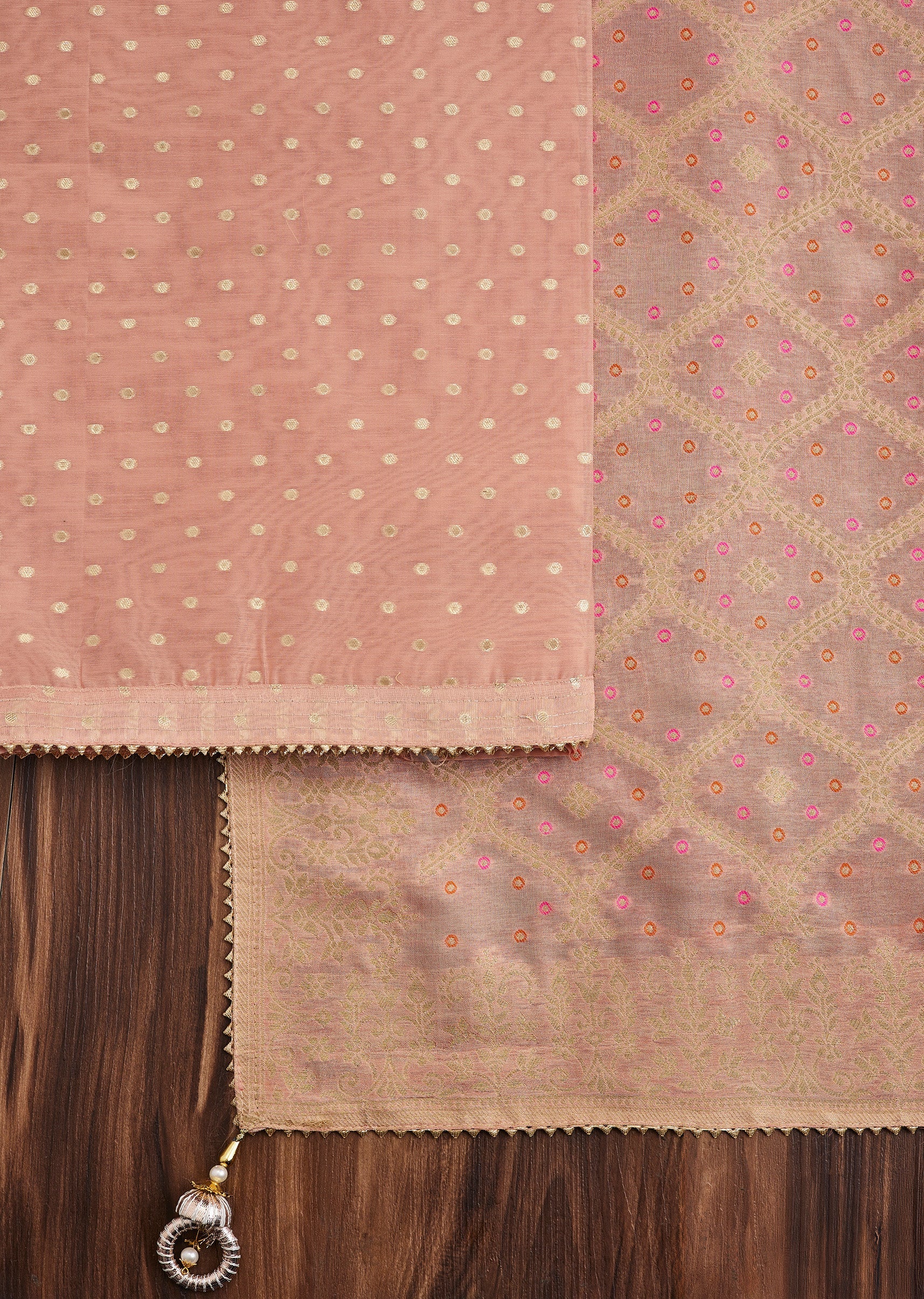 Peach Chanderi Unstitched Suit