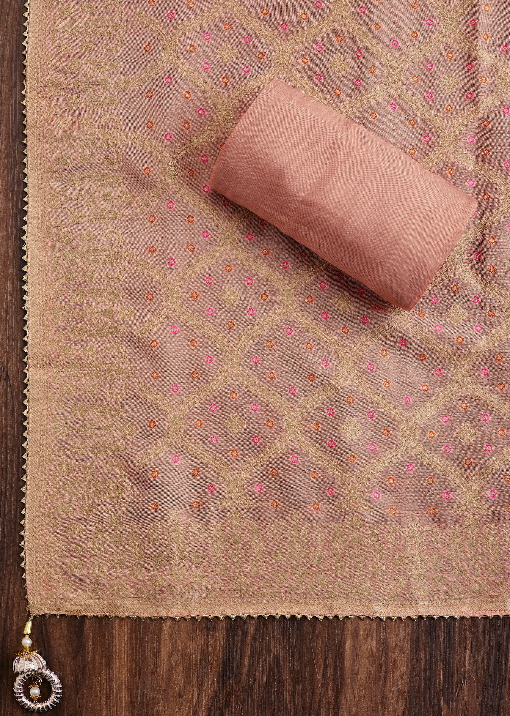 Peach Chanderi Unstitched Suit
