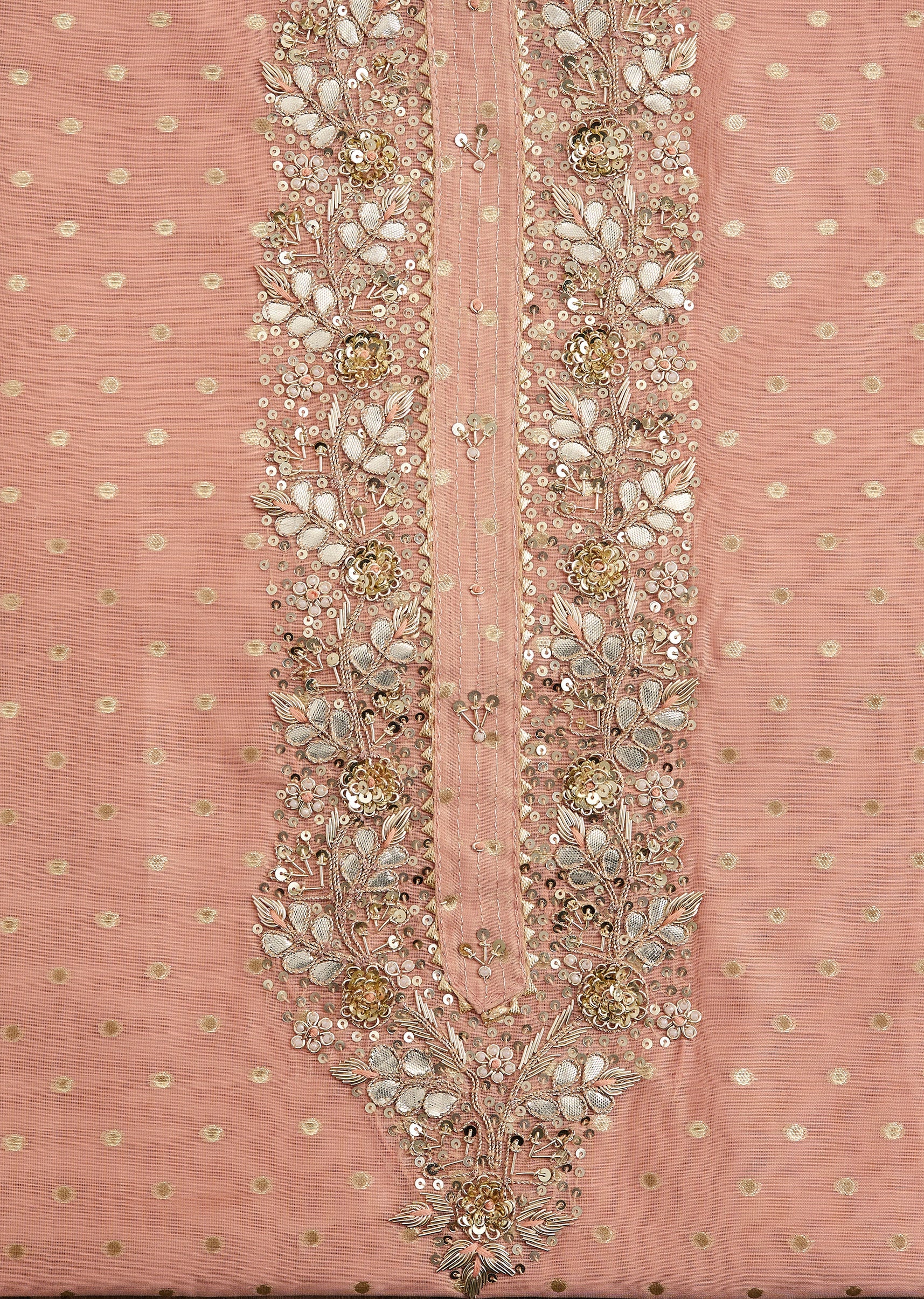 Peach Chanderi Unstitched Suit