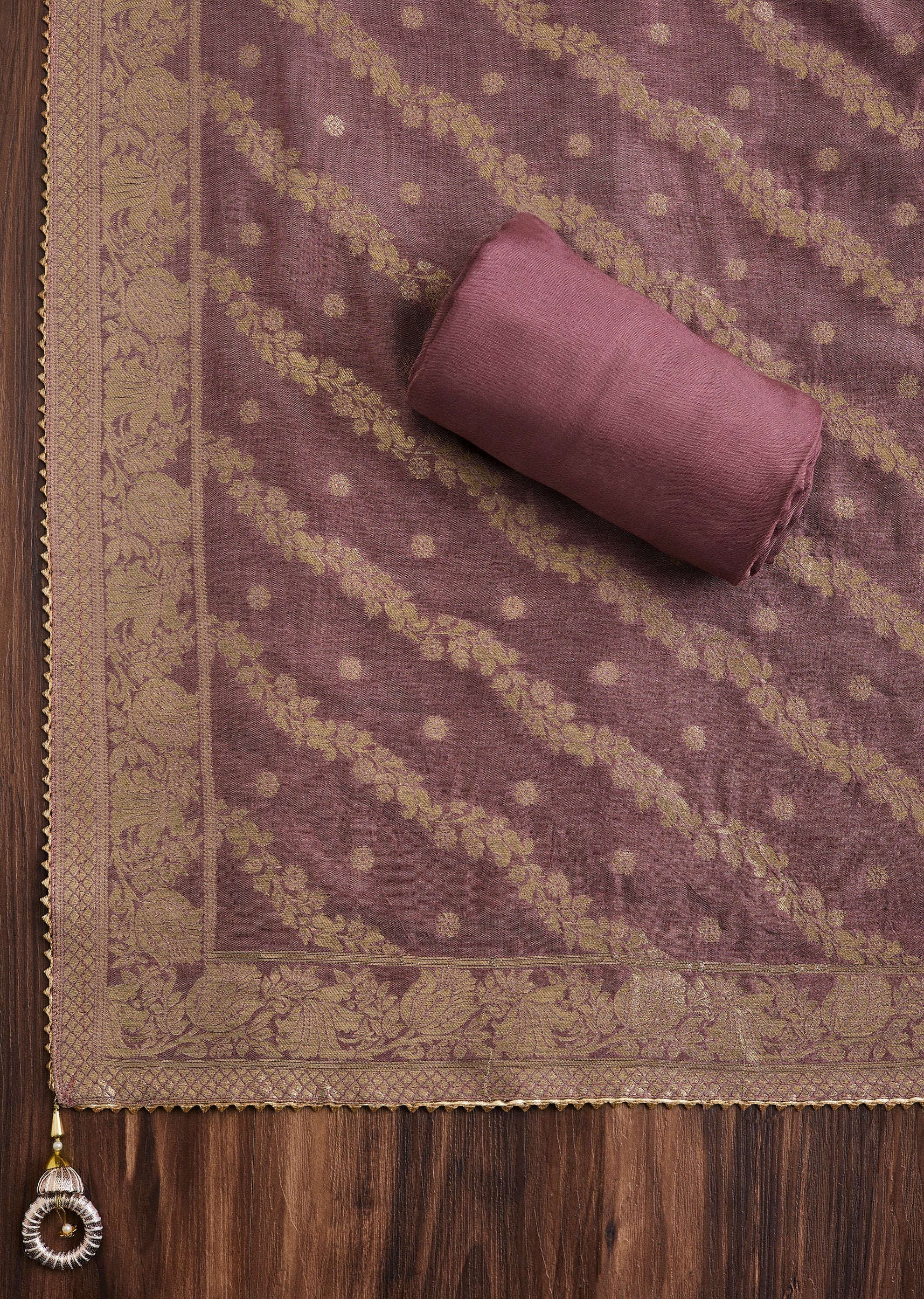 Maroon Chanderi Unstitched Suit