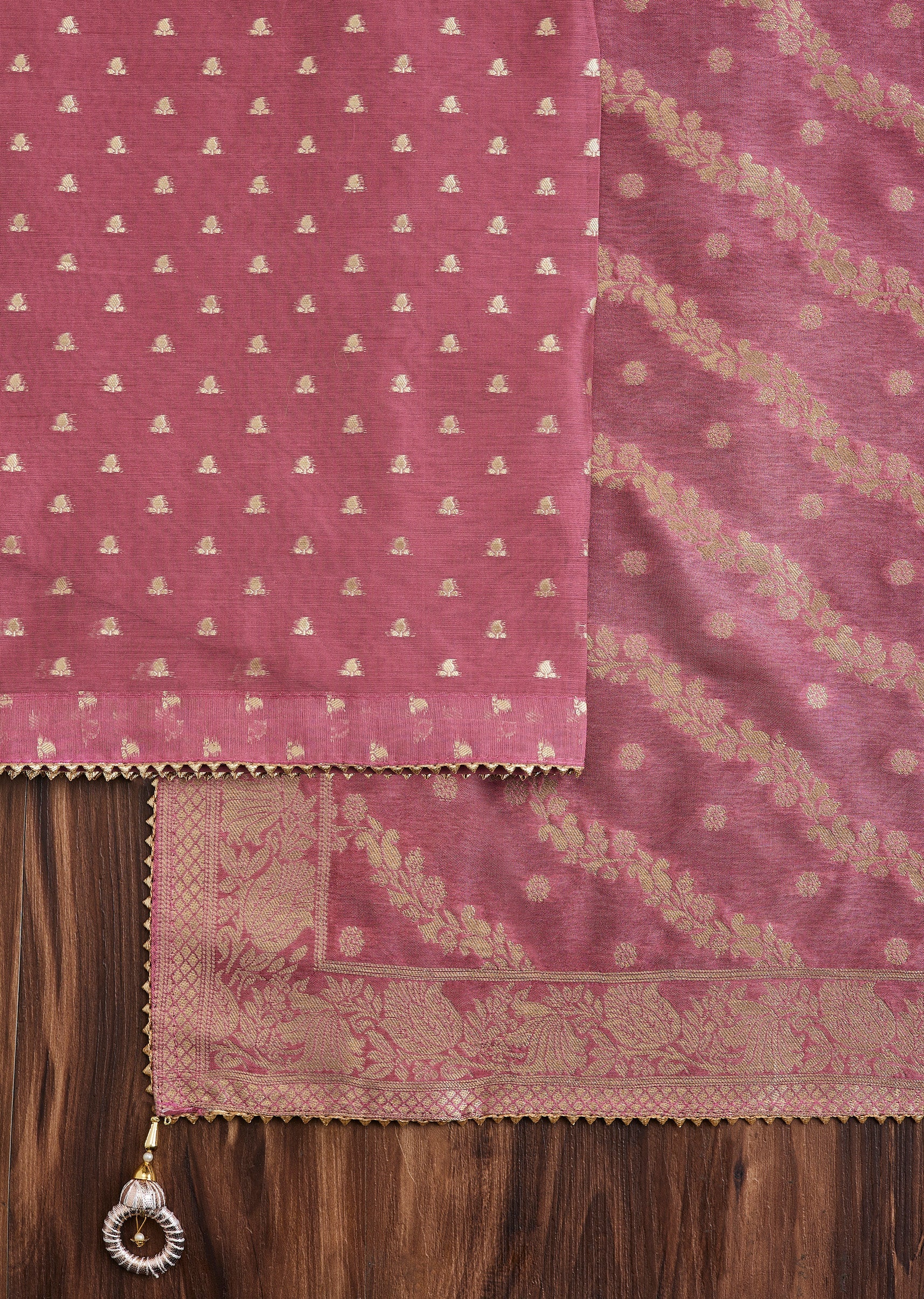 Purple Embroidered Chanderi Unstitched Suit