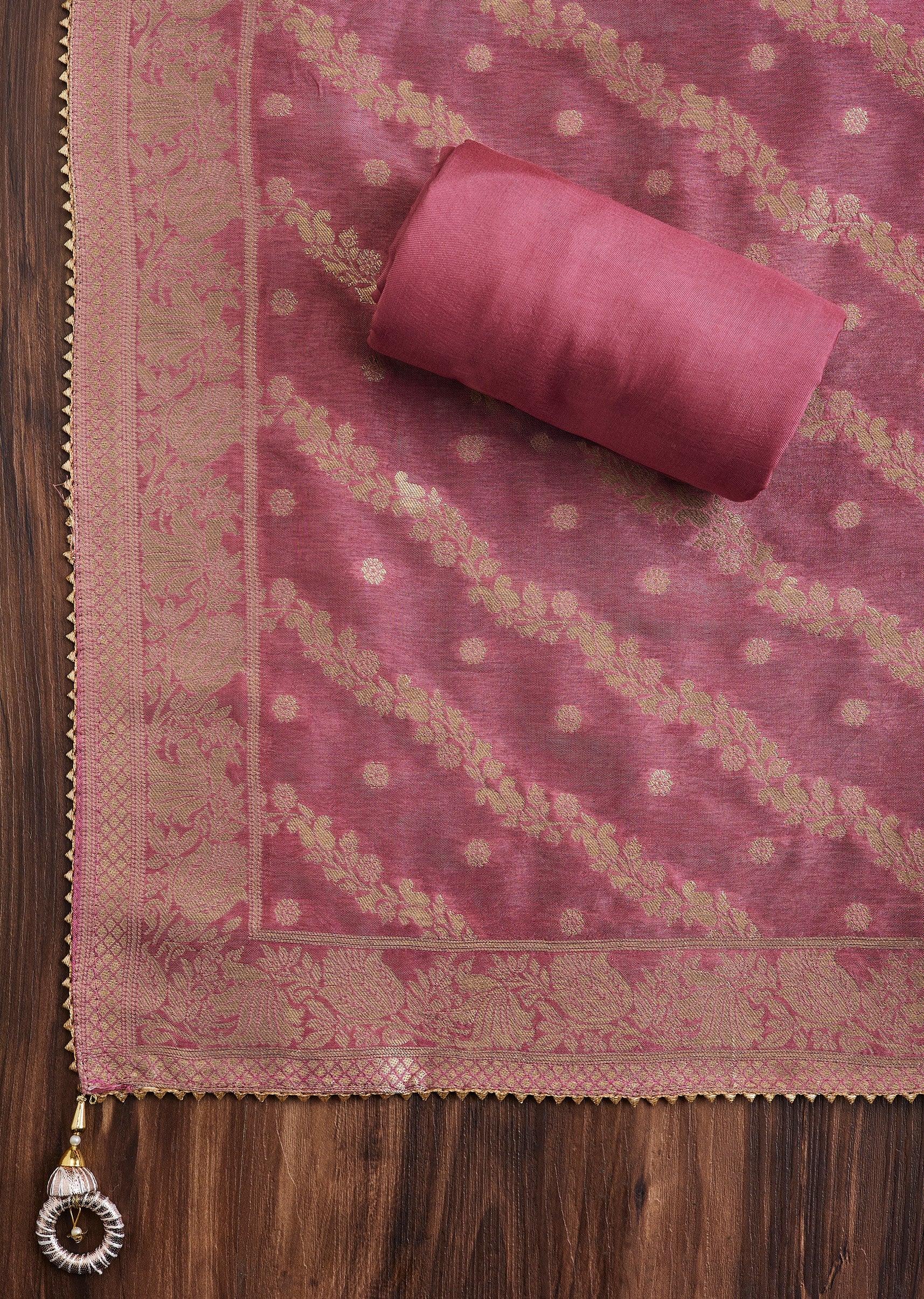 Purple Embroidered Chanderi Unstitched Suit
