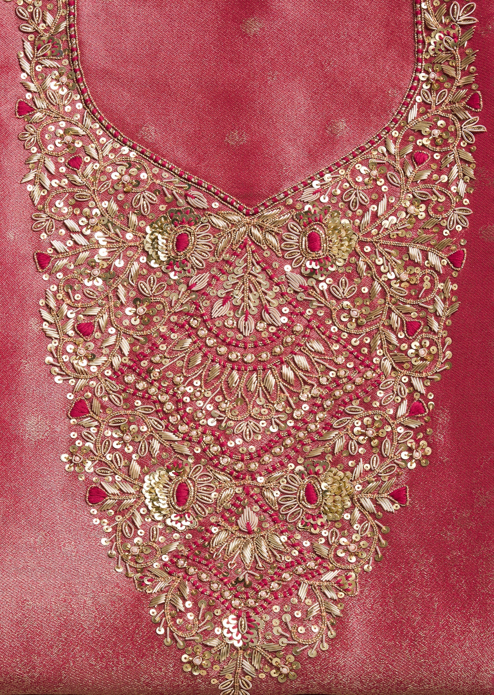 Rani Pink Tissue Unstitched Suit With Dupatta