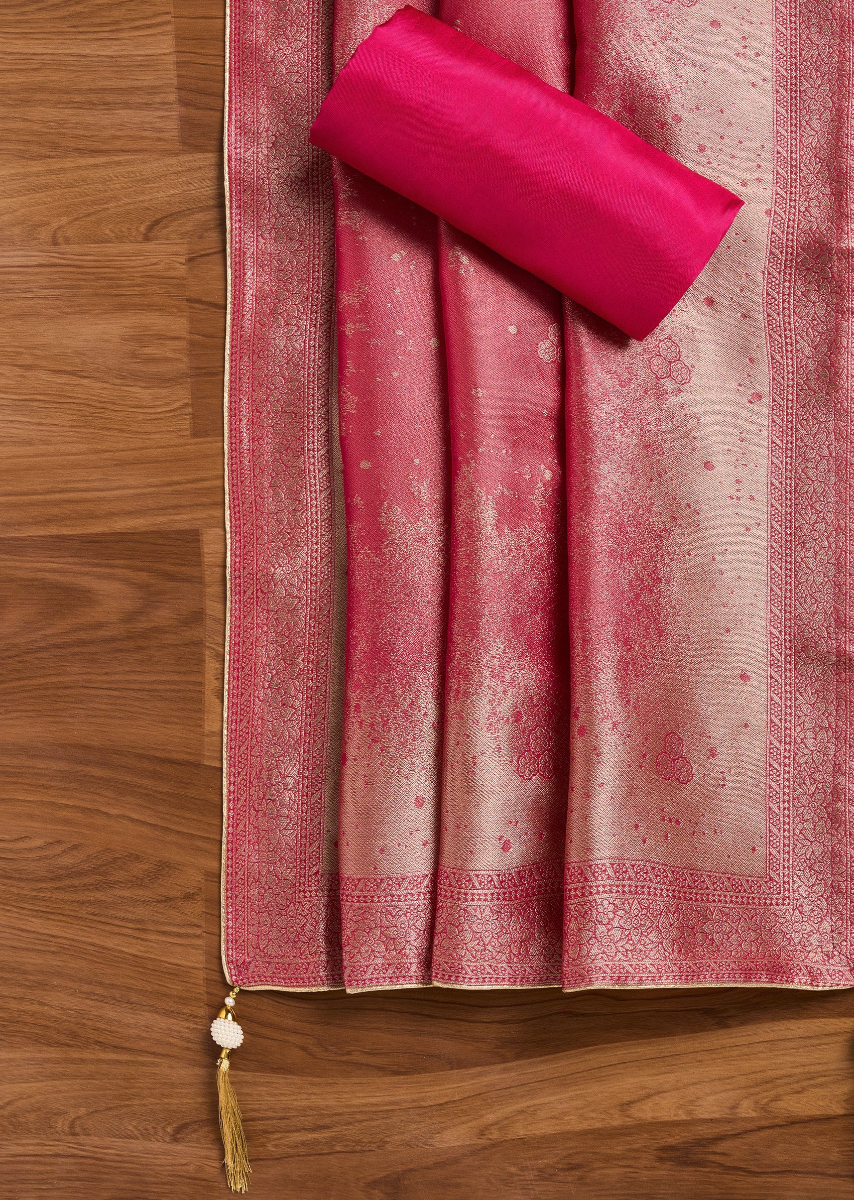 Rani Pink Tissue Unstitched Suit With Dupatta