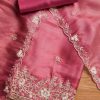Pink Satin Unstitched Suit With Dupatta