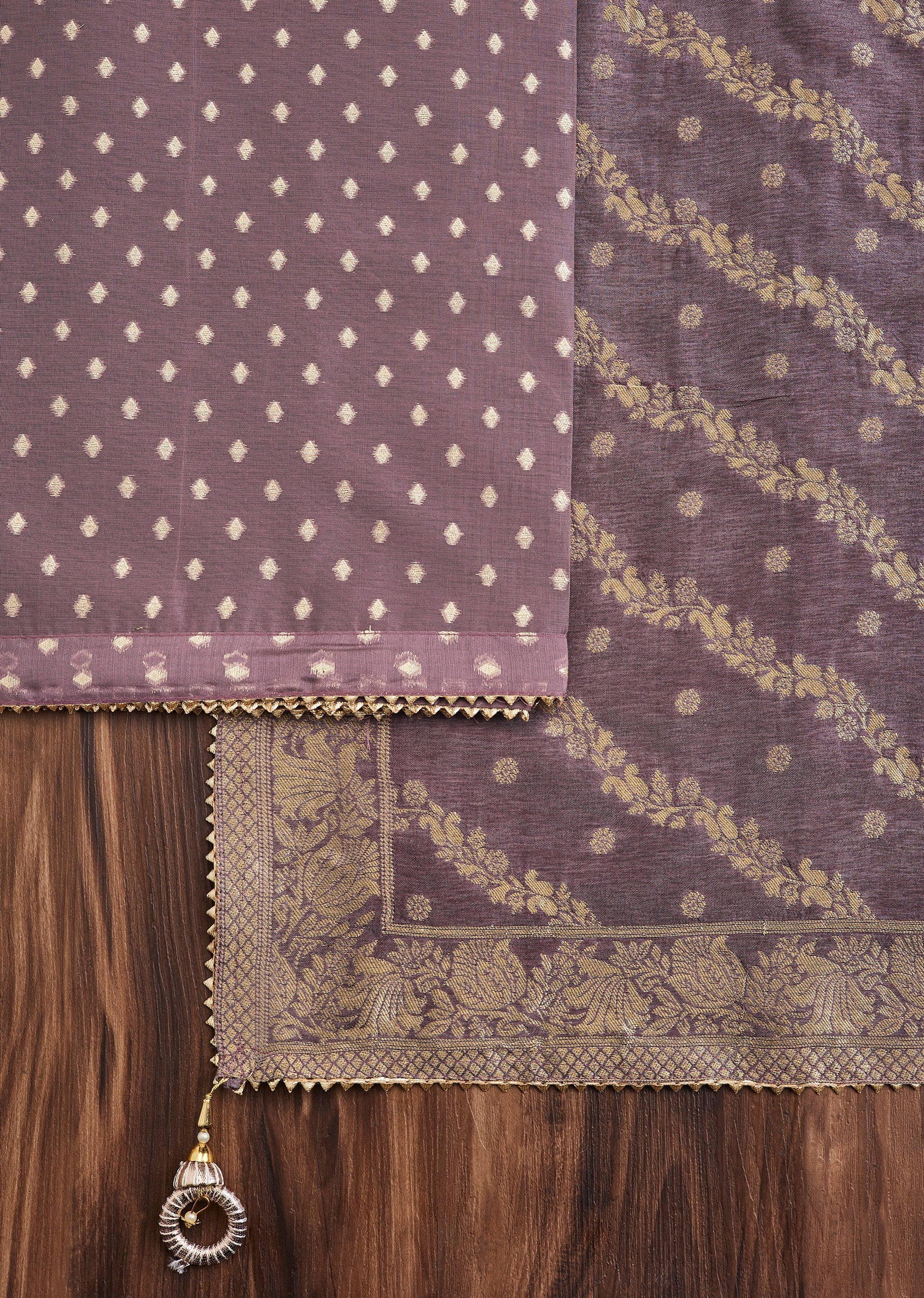 Purple Intricate Embroidered Chanderi Unstitched Suit