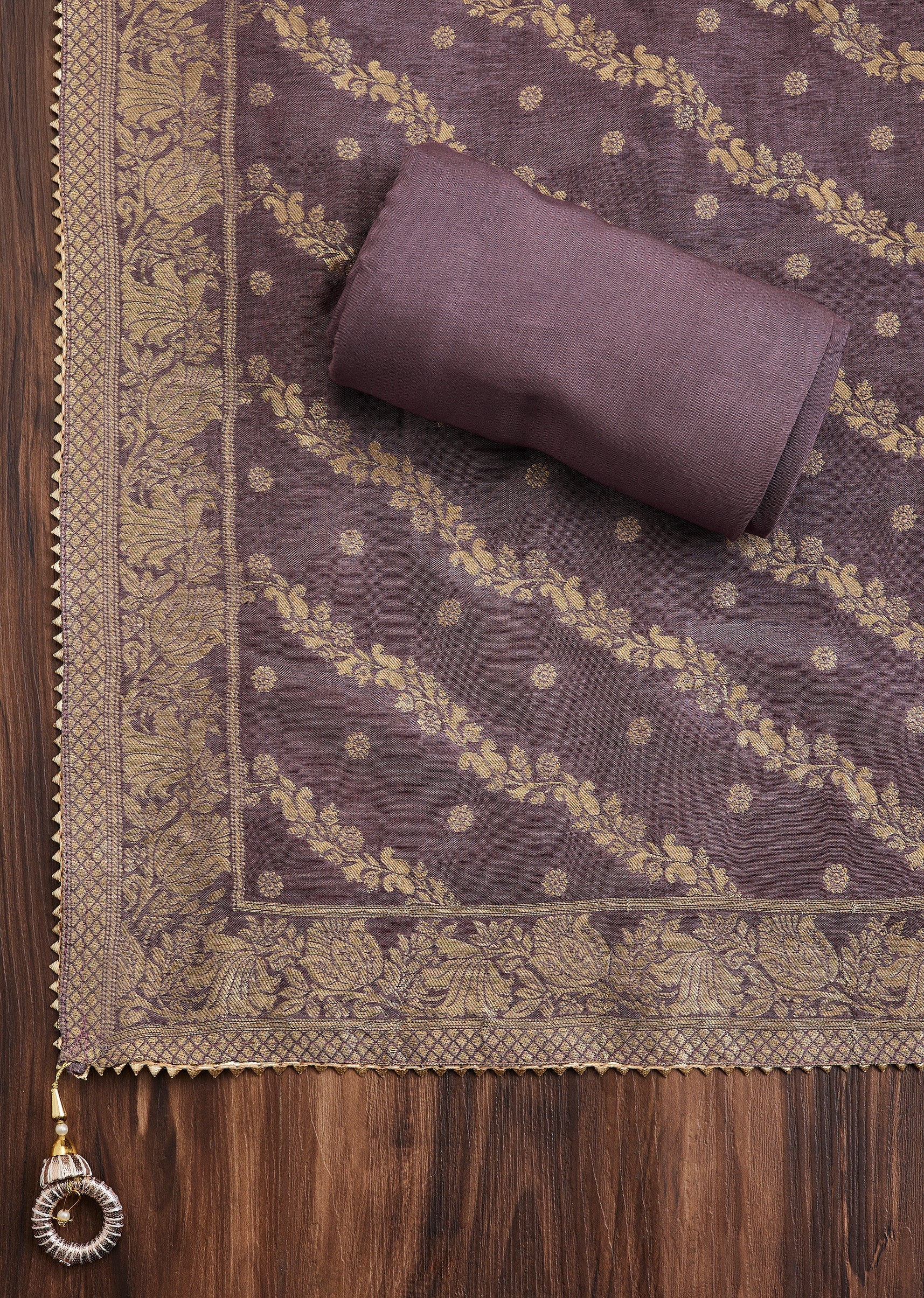 Purple Intricate Embroidered Chanderi Unstitched Suit