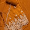 Rust Satin Unstitched Suit With Dupatta