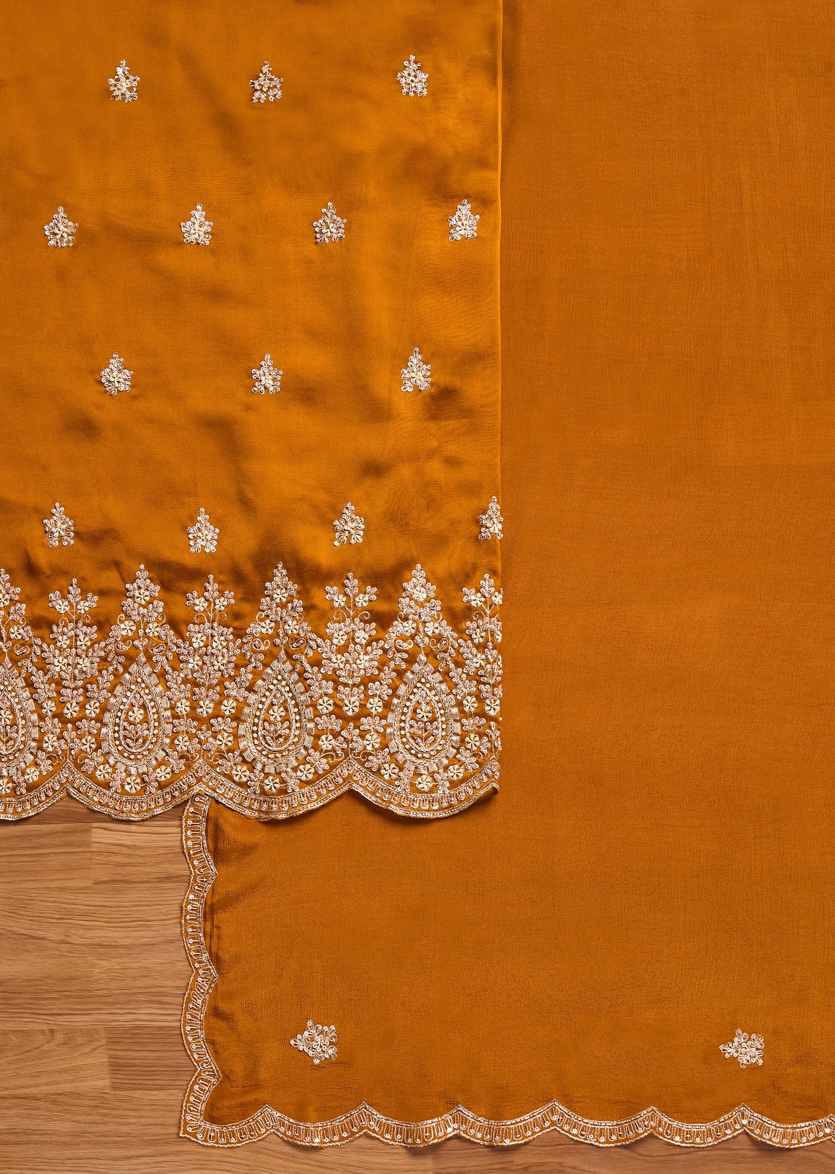 Rust Satin Unstitched Suit With Dupatta