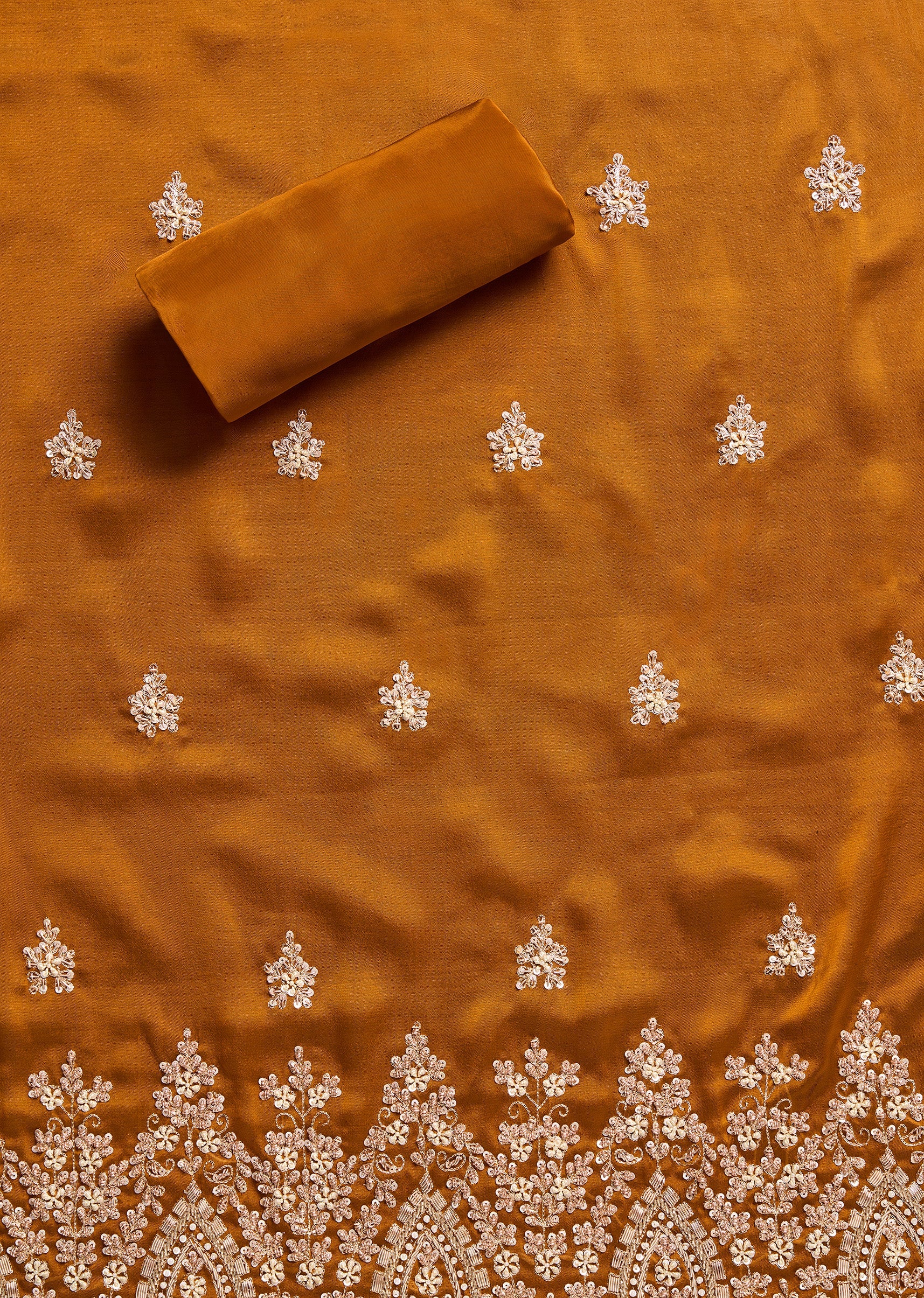 Rust Satin Unstitched Suit With Dupatta