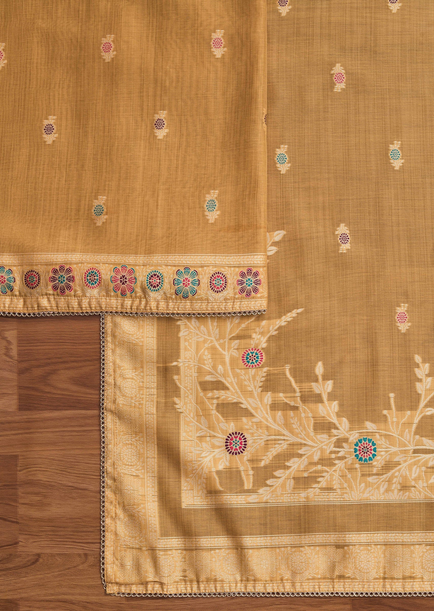 Yellow Cotton Unstitched Suit