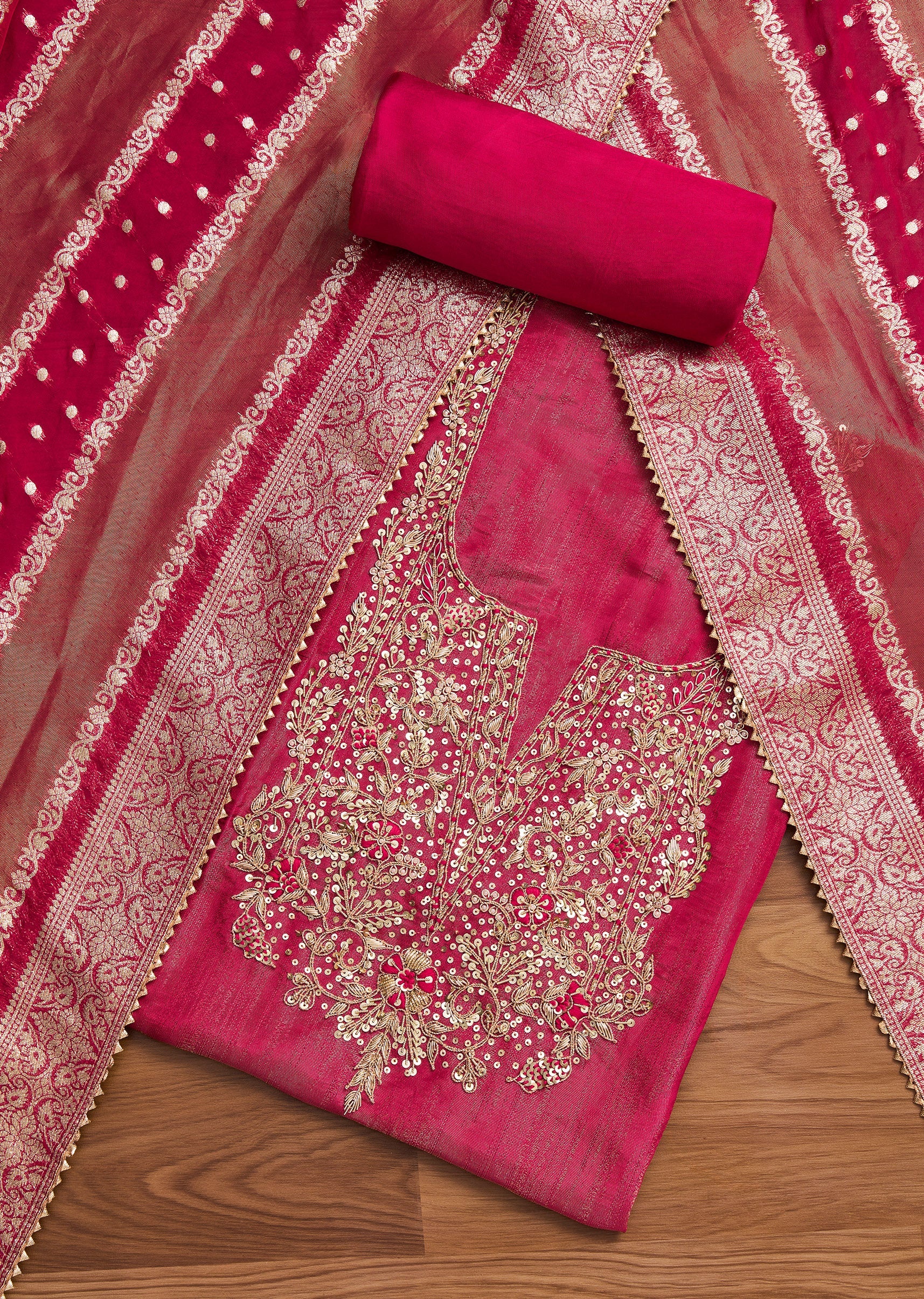 6455-rani-pink-crepe-unstitched-suit-with-dupatta-and-bottom-fabric-1.jpg Rani Pink Crepe Unstitched Suit With Dupatta and Bottom Fabric