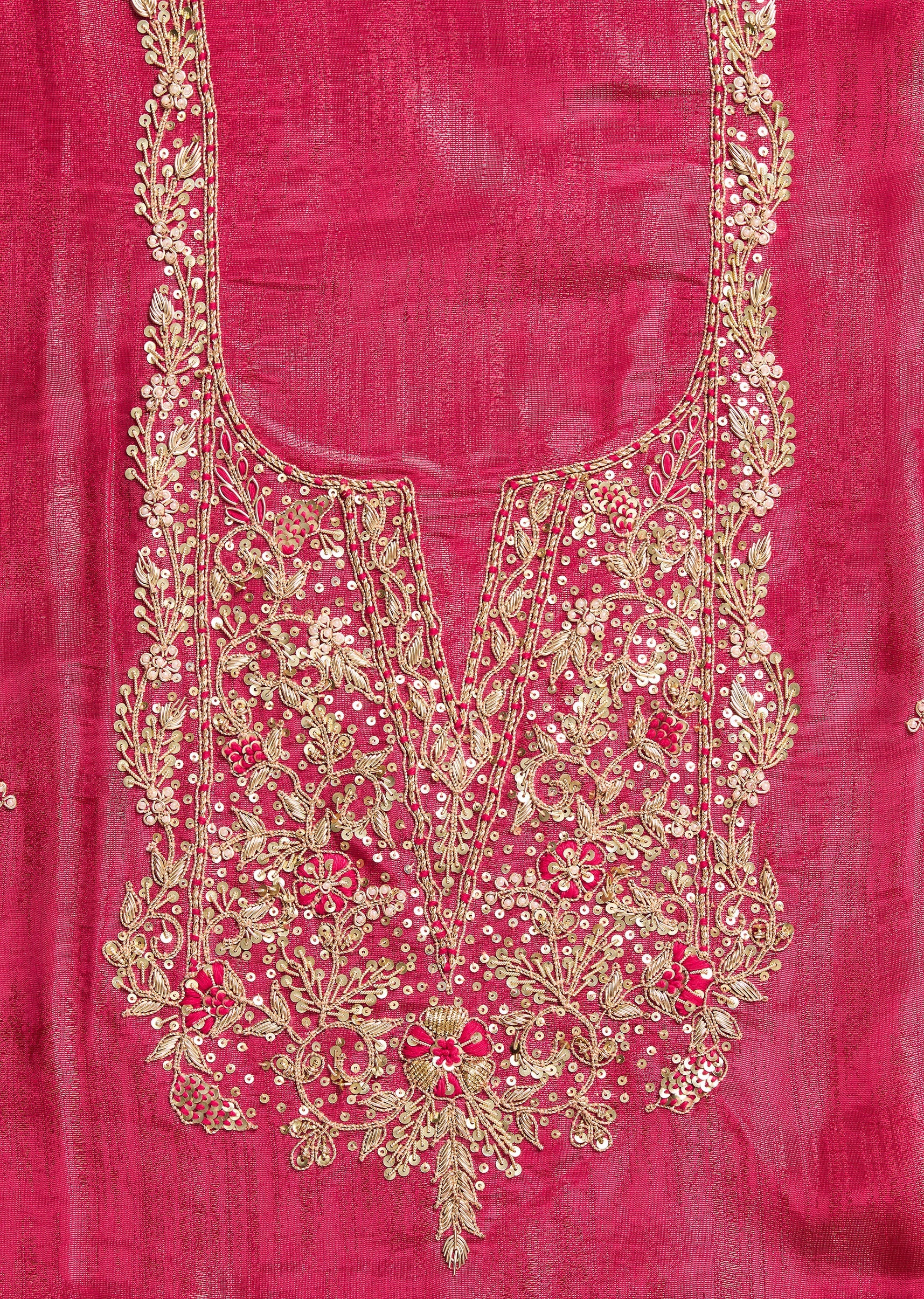 Rani Pink Crepe Unstitched Suit With Dupatta and Bottom Fabric