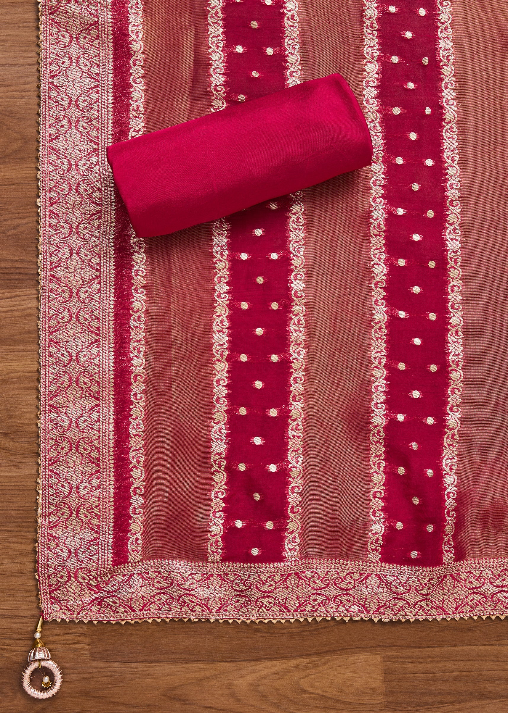 Rani Pink Crepe Unstitched Suit With Dupatta and Bottom Fabric