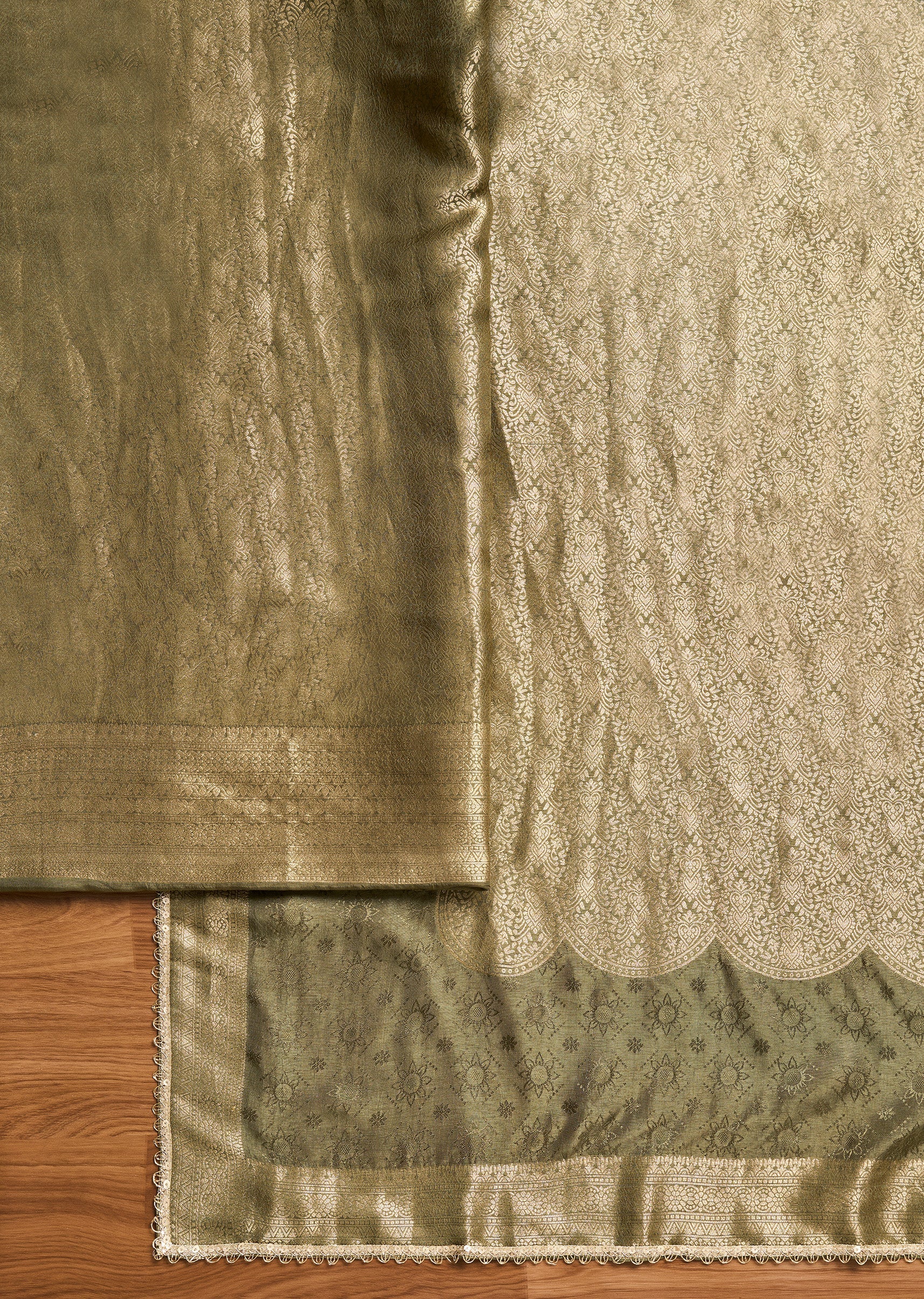 Mehendi Green Tissue Unstitched Suit With Dupatta