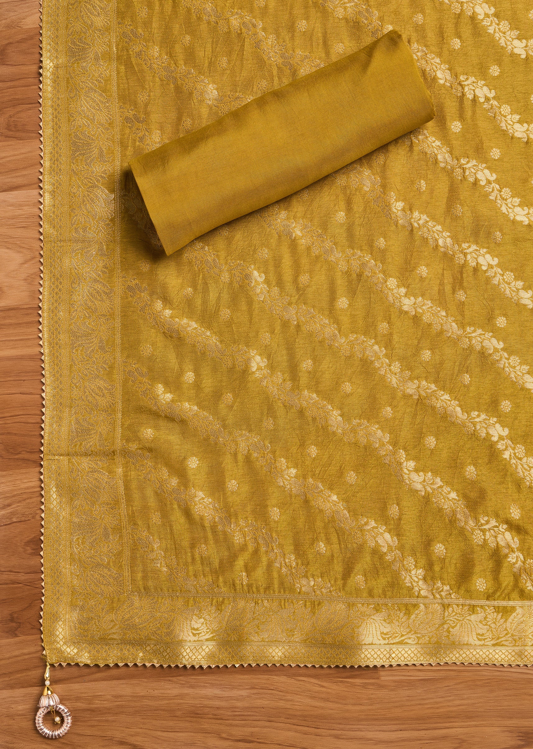 Mustard Yellow Chanderi Unstitched Suit With Dupatta