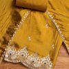 Mustard Yellow Satin Unstitched Suit With Dupatta