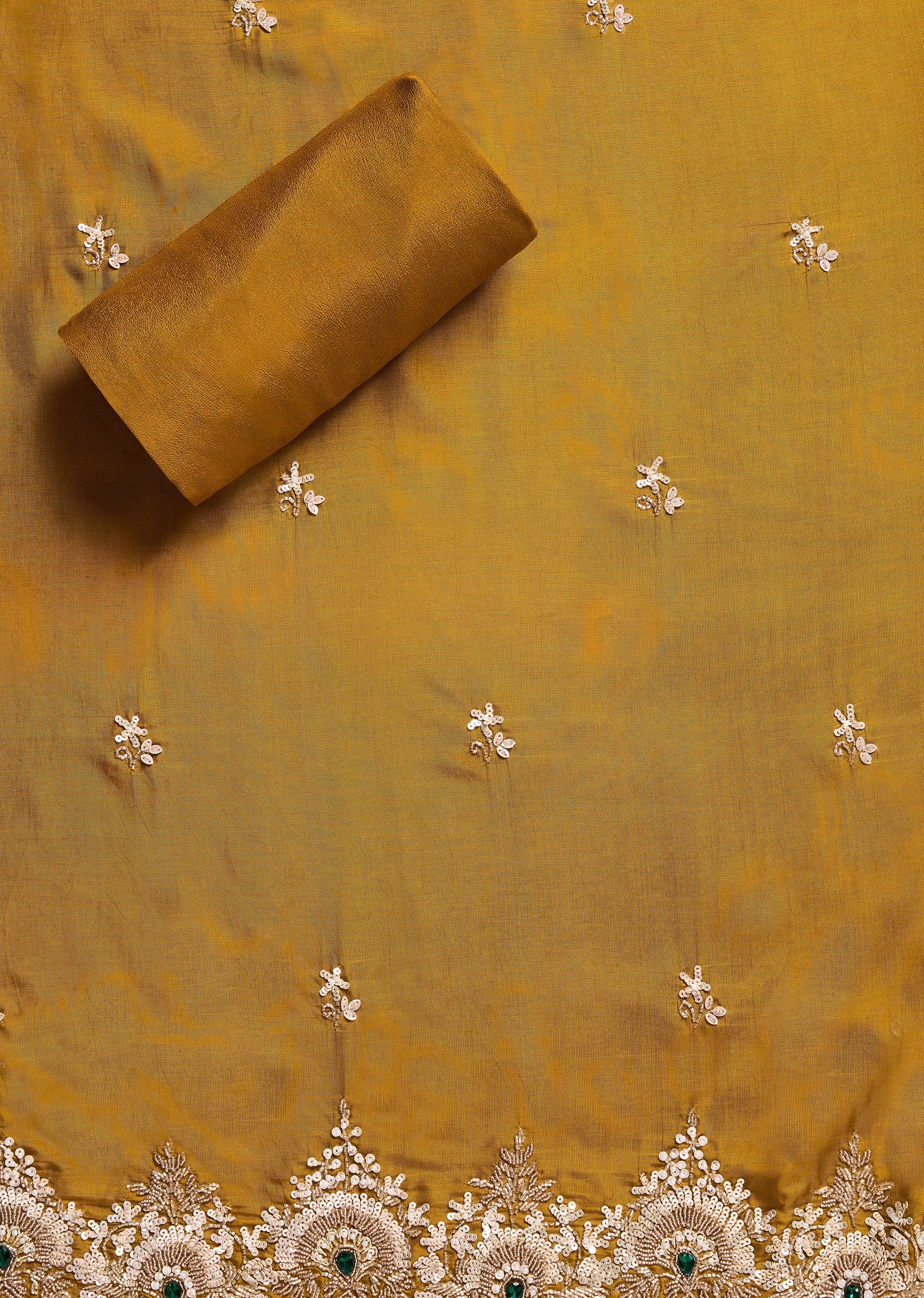 Mustard Yellow Satin Unstitched Suit With Dupatta