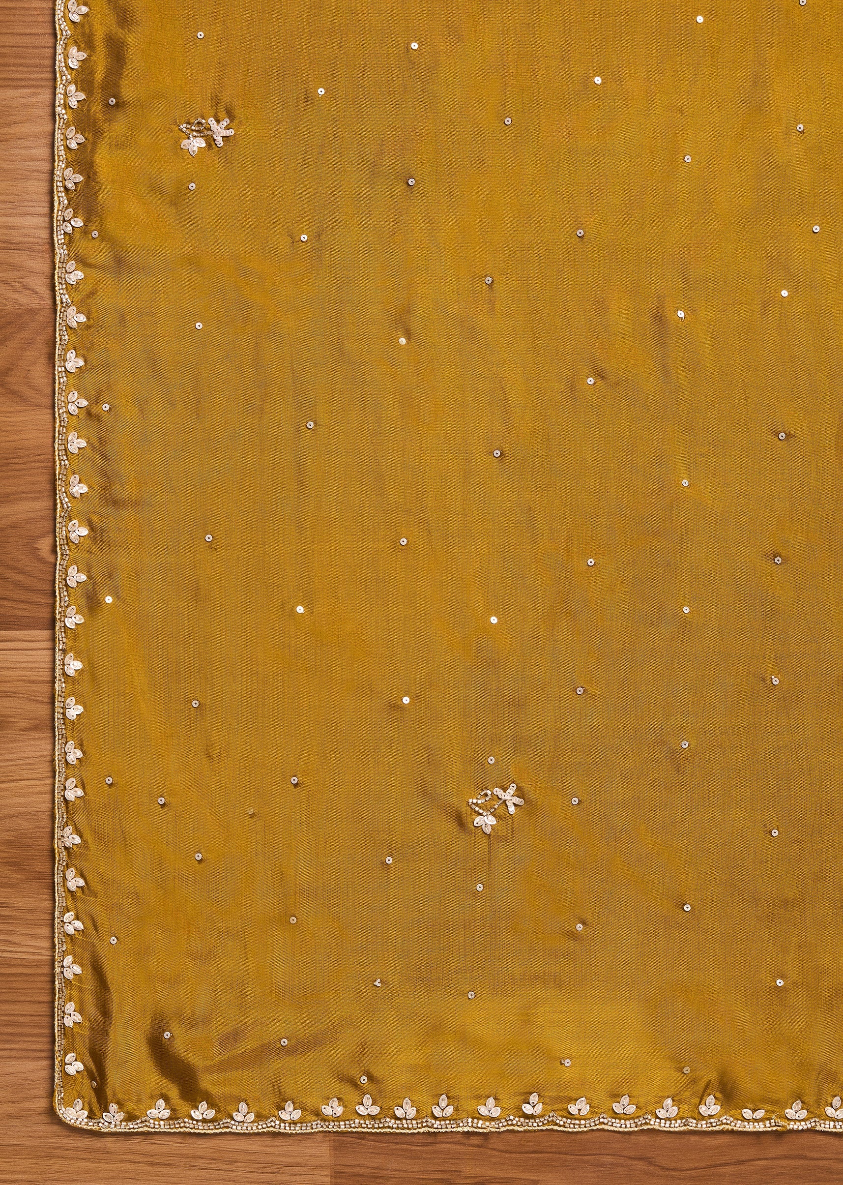 Mustard Yellow Satin Unstitched Suit With Dupatta