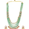 Gold Plated Green Long Necklace Set With Earrings