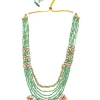 Gold Plated Green Long Necklace Set With Earrings