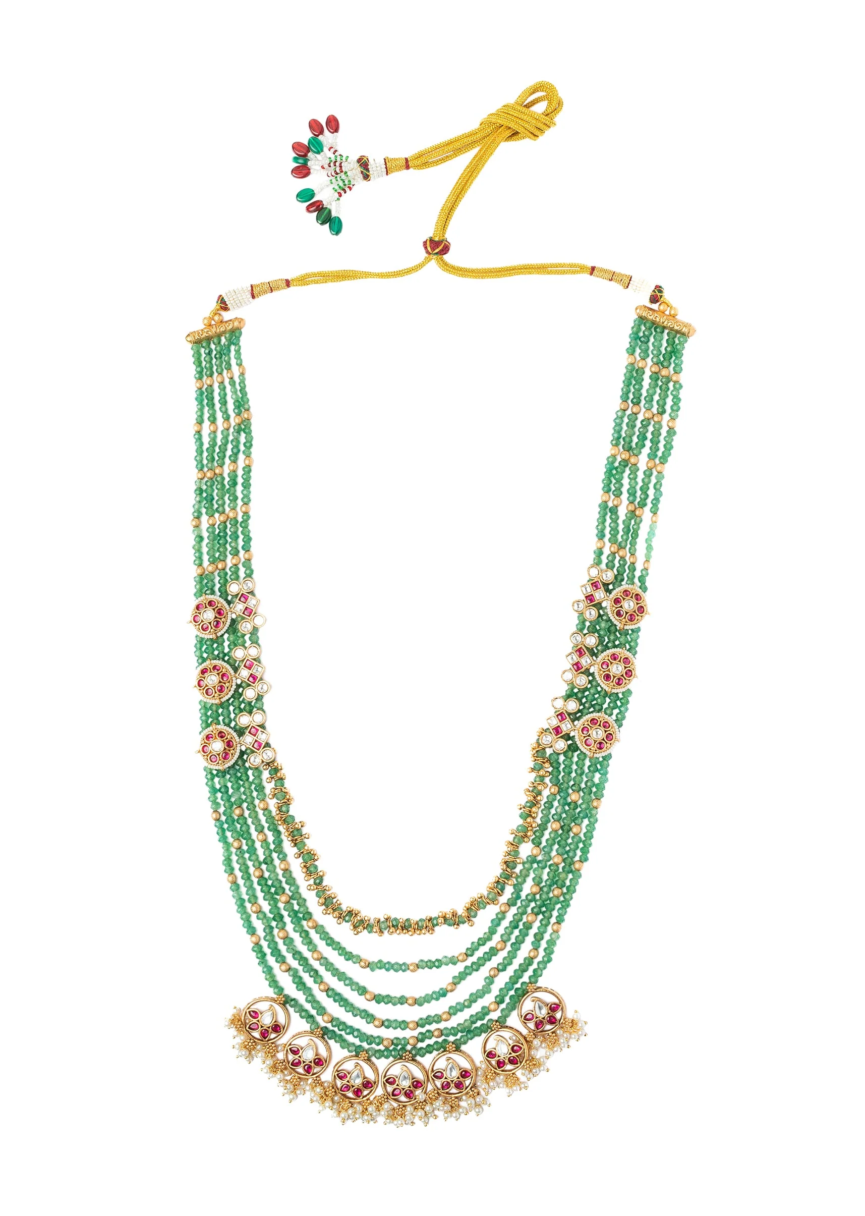 Gold Plated Green Long Necklace Set With Earrings