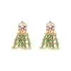 Gold Plated Green Long Necklace Set With Earrings