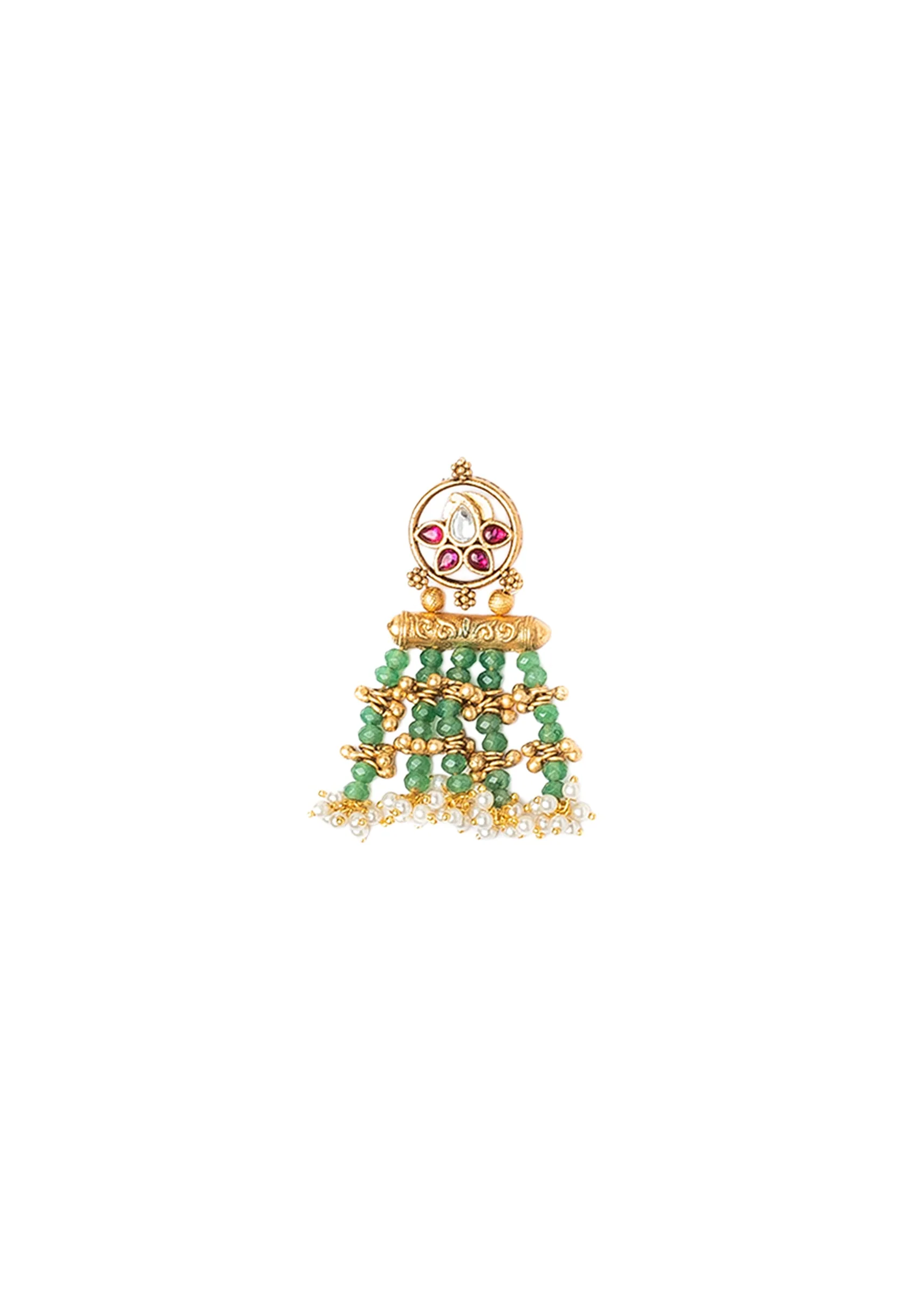 Gold Plated Green Long Necklace Set With Earrings