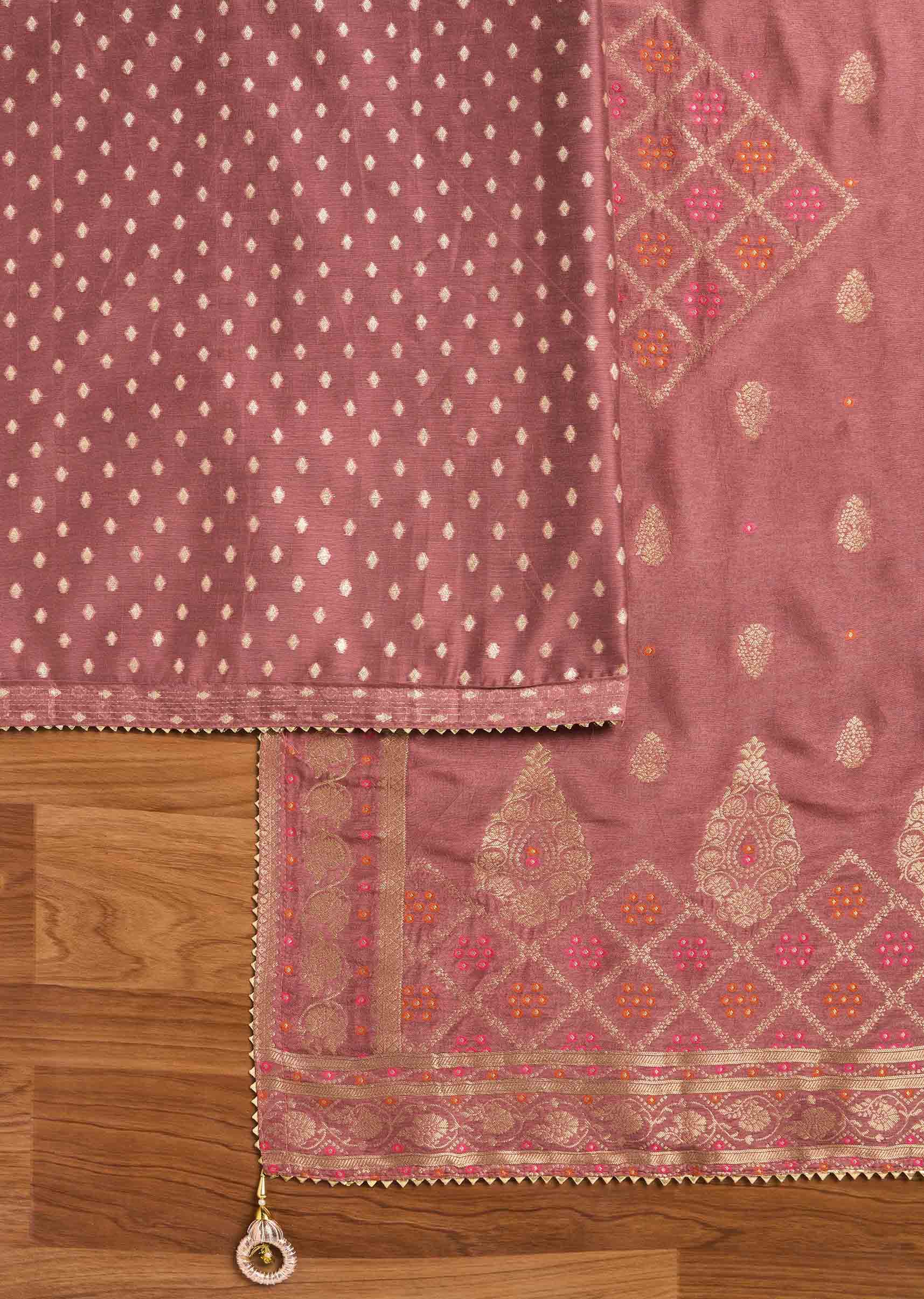 Maroon Chanderi Unstitched Suit With Dupatta