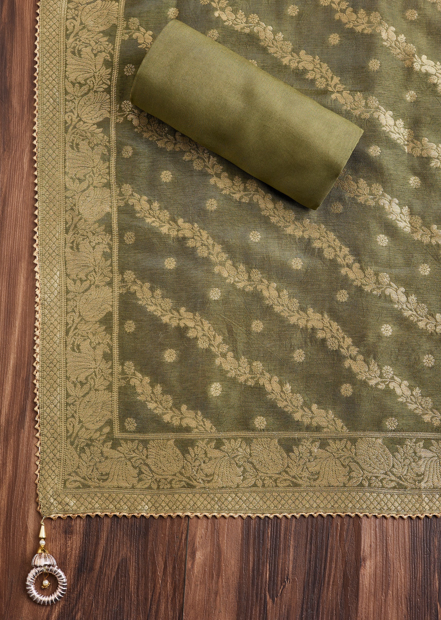 Mehendi Green Chanderi Unstitched Suit