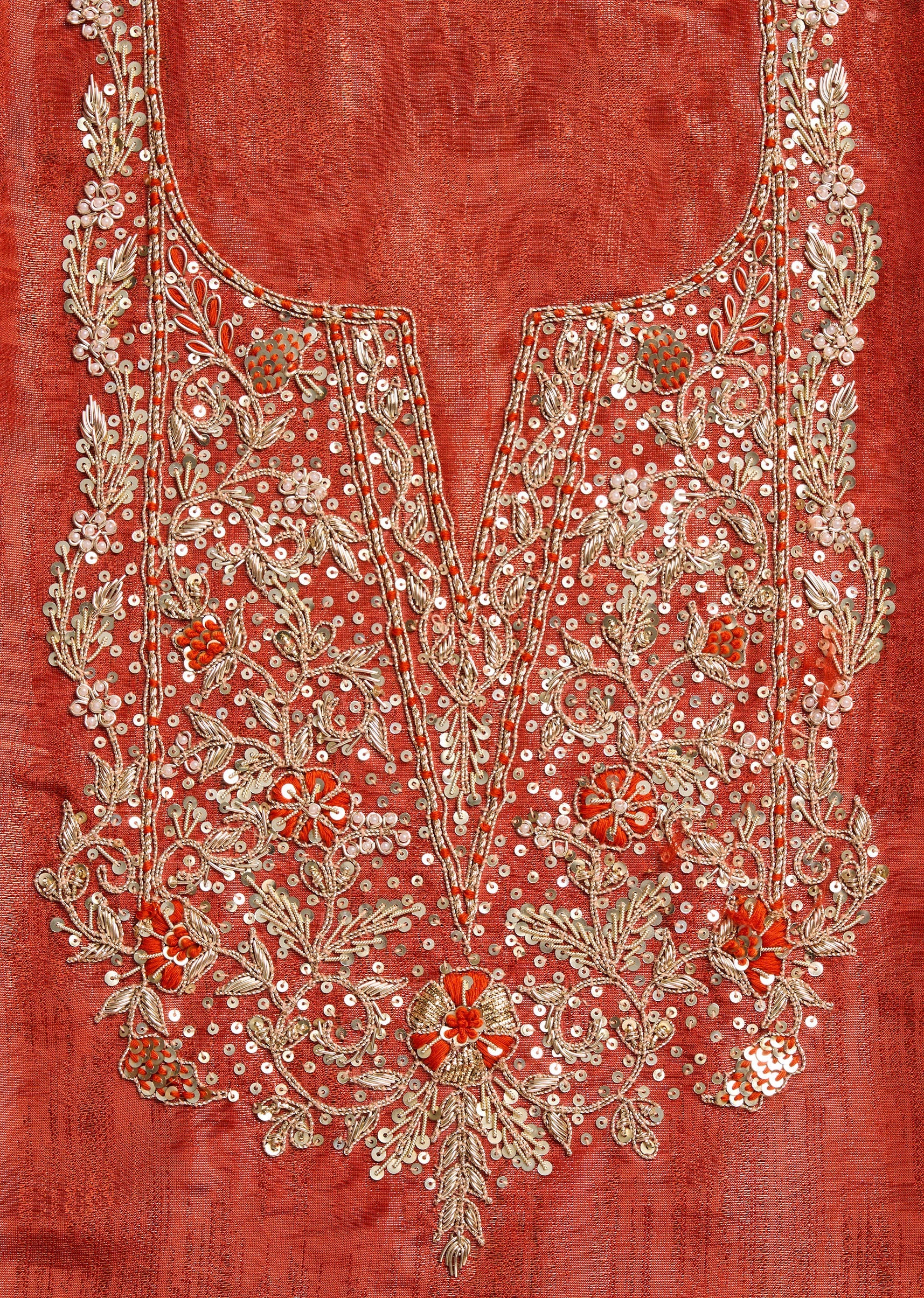 Rust Tissue Embroidered Unstitched Suit Set