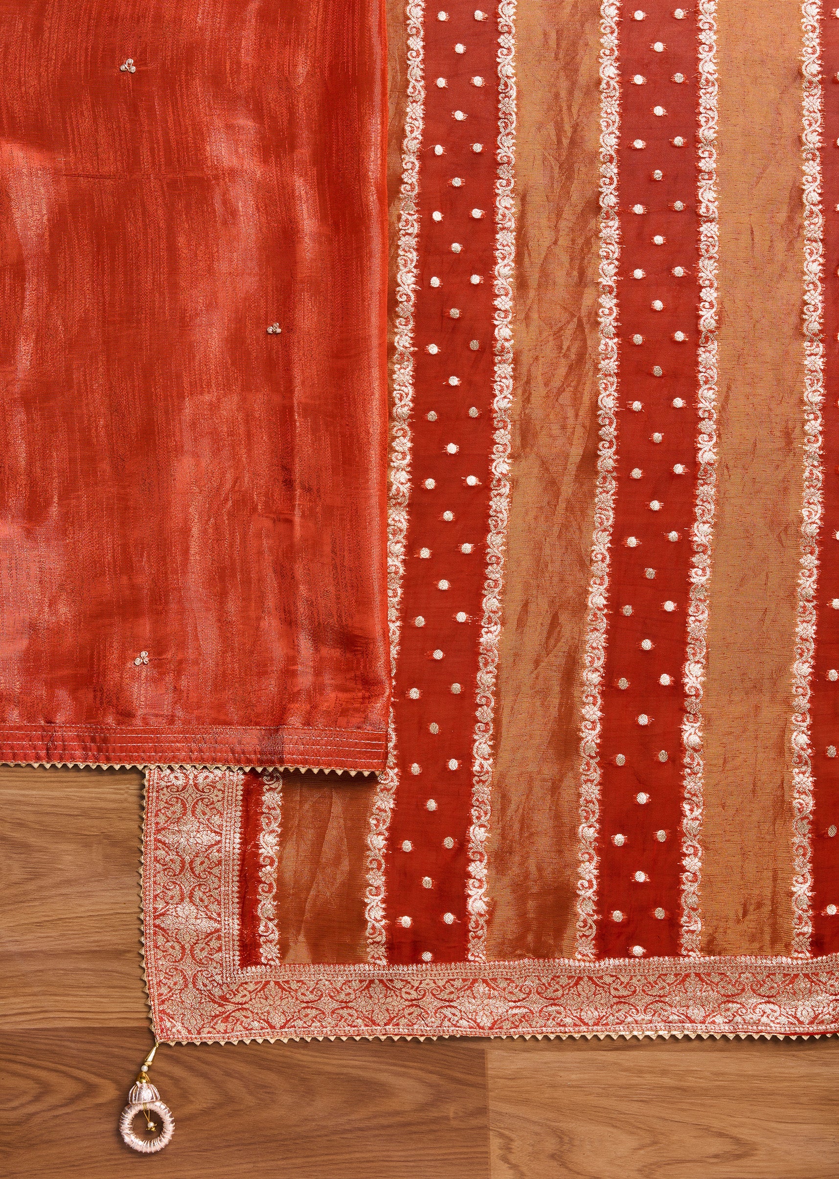 Rust Tissue Embroidered Unstitched Suit Set