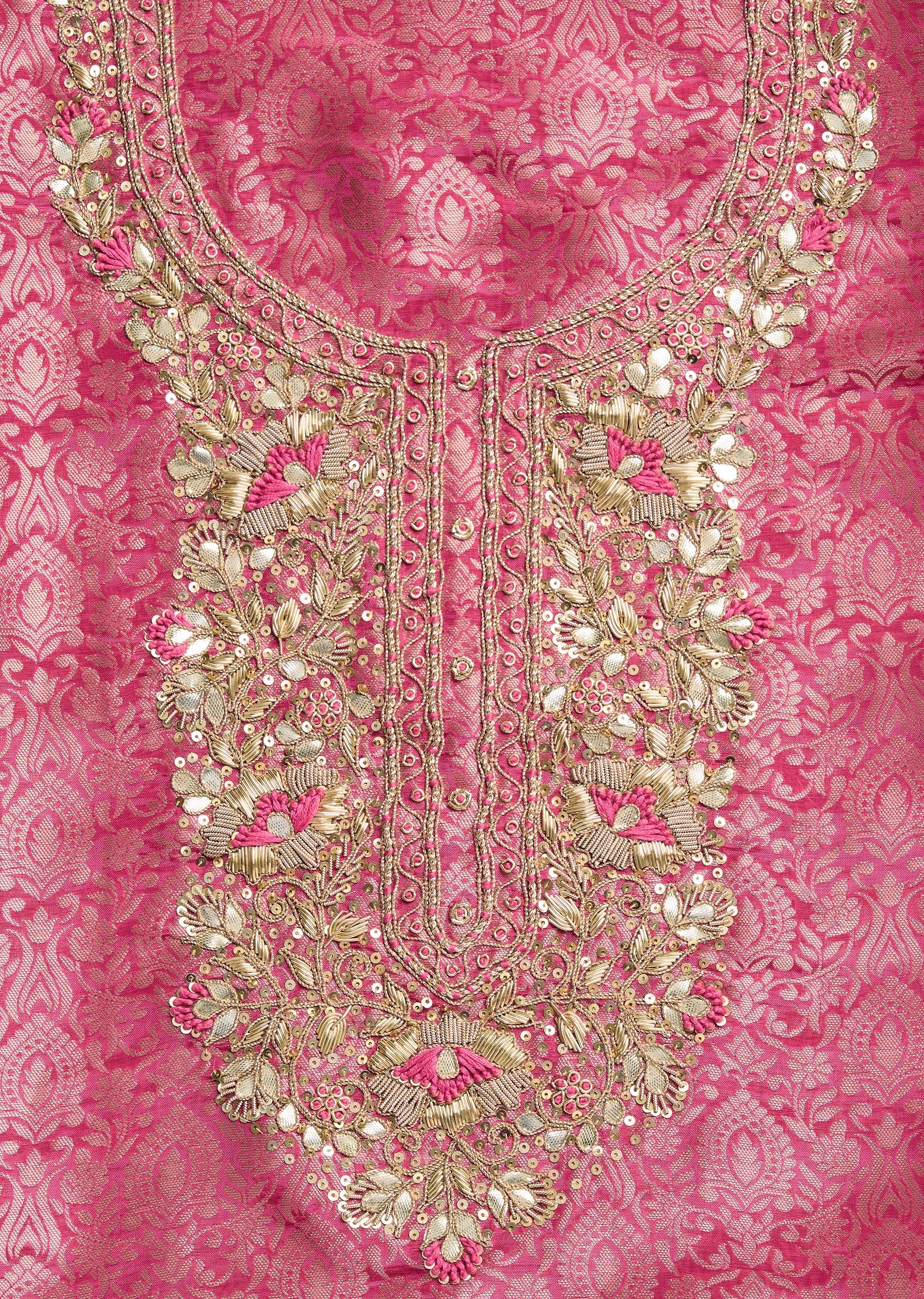 Rani Pink Tissue Brocade Embroidered Unstitched Suit Set