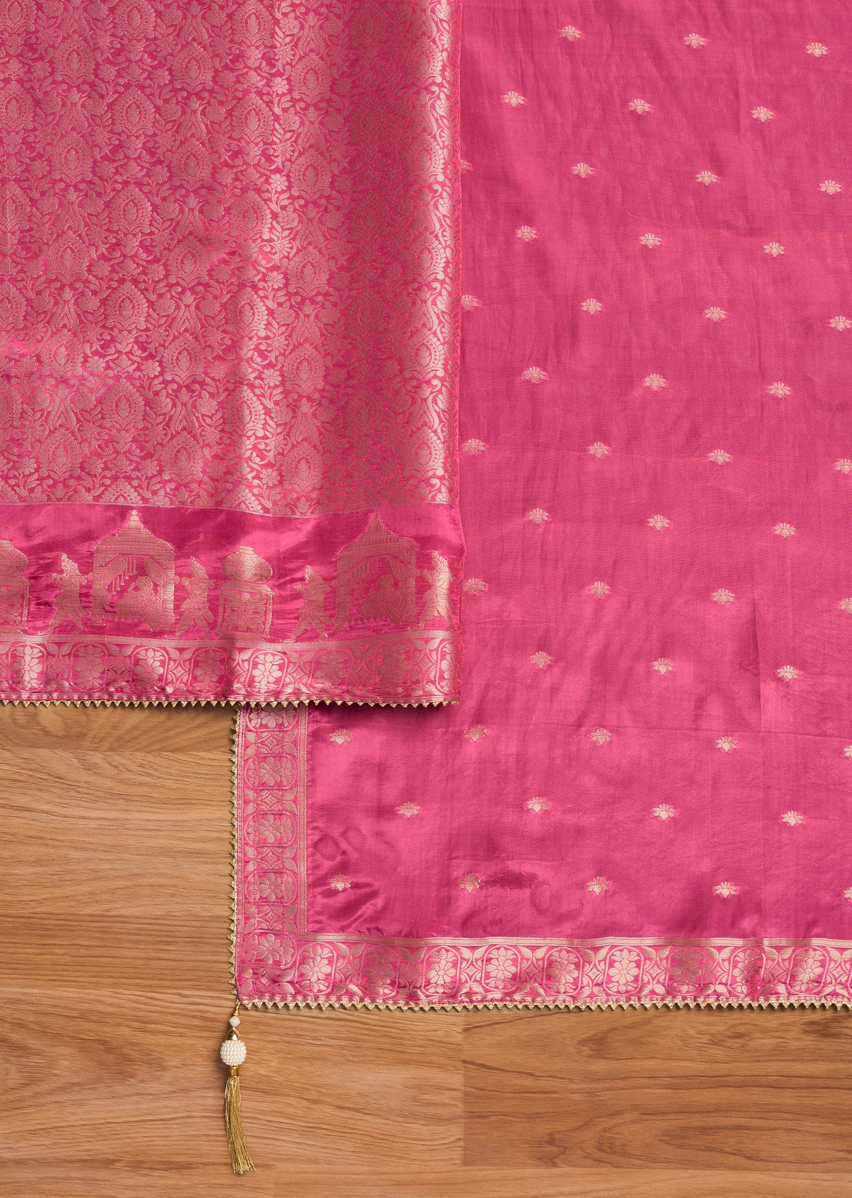 Rani Pink Tissue Brocade Embroidered Unstitched Suit Set