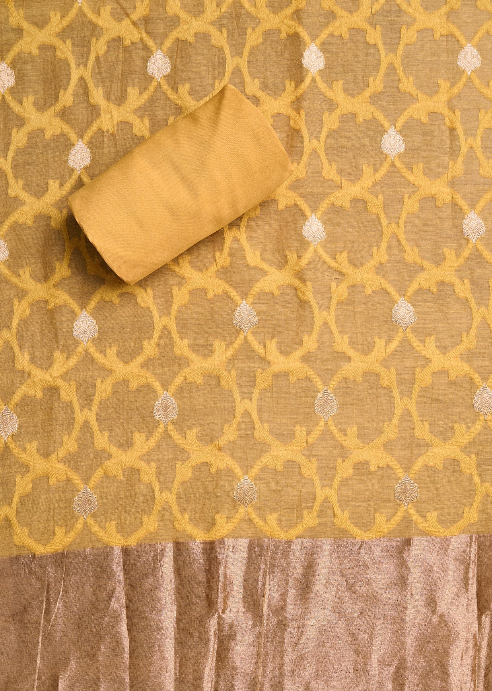Yellow Chanderi Unstitched Suit Set