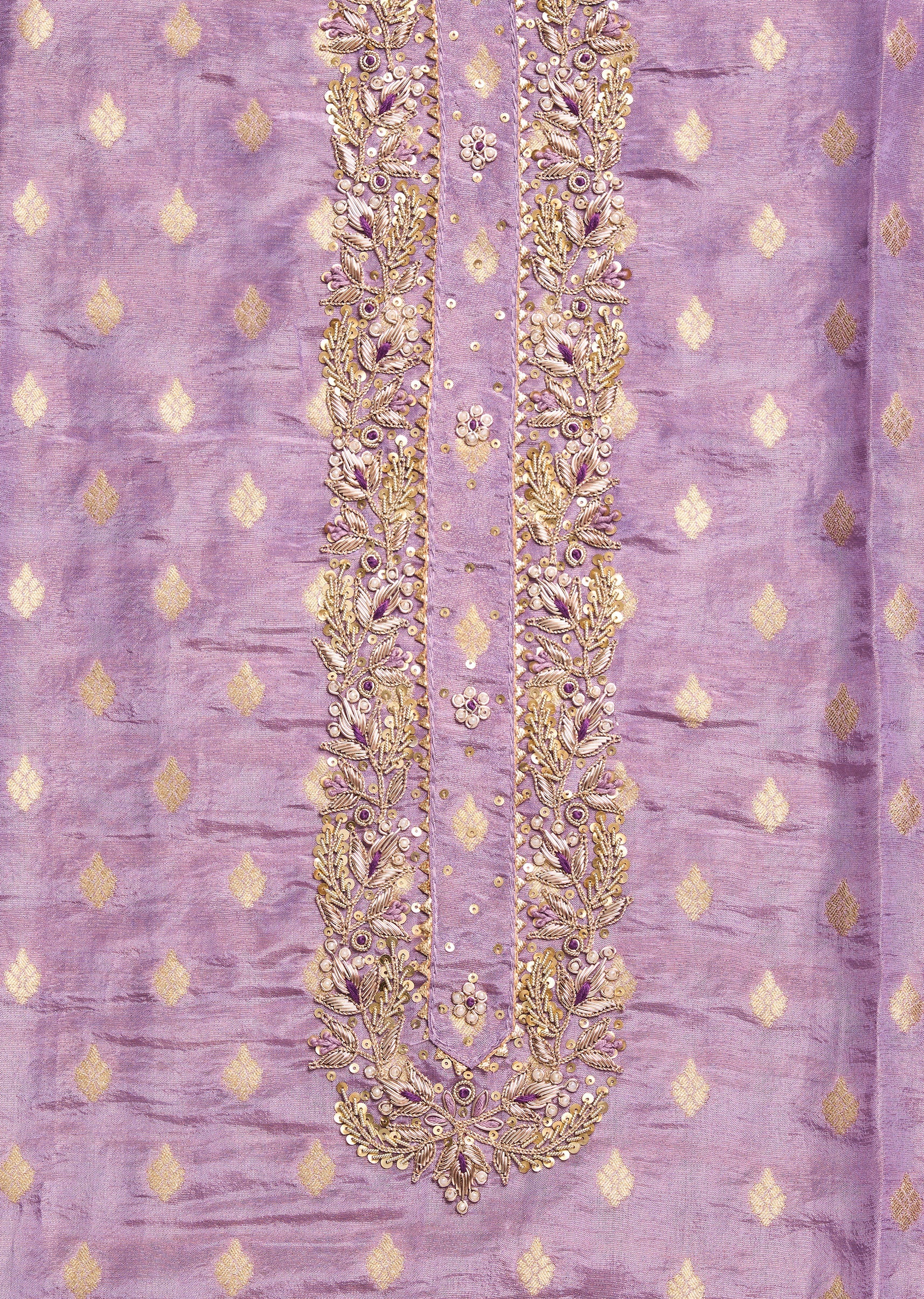 Lavender Tissue Embroidered Unstitched Suit Set