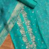 Aqua Blue Organza Brocade Unstitched Suit Set