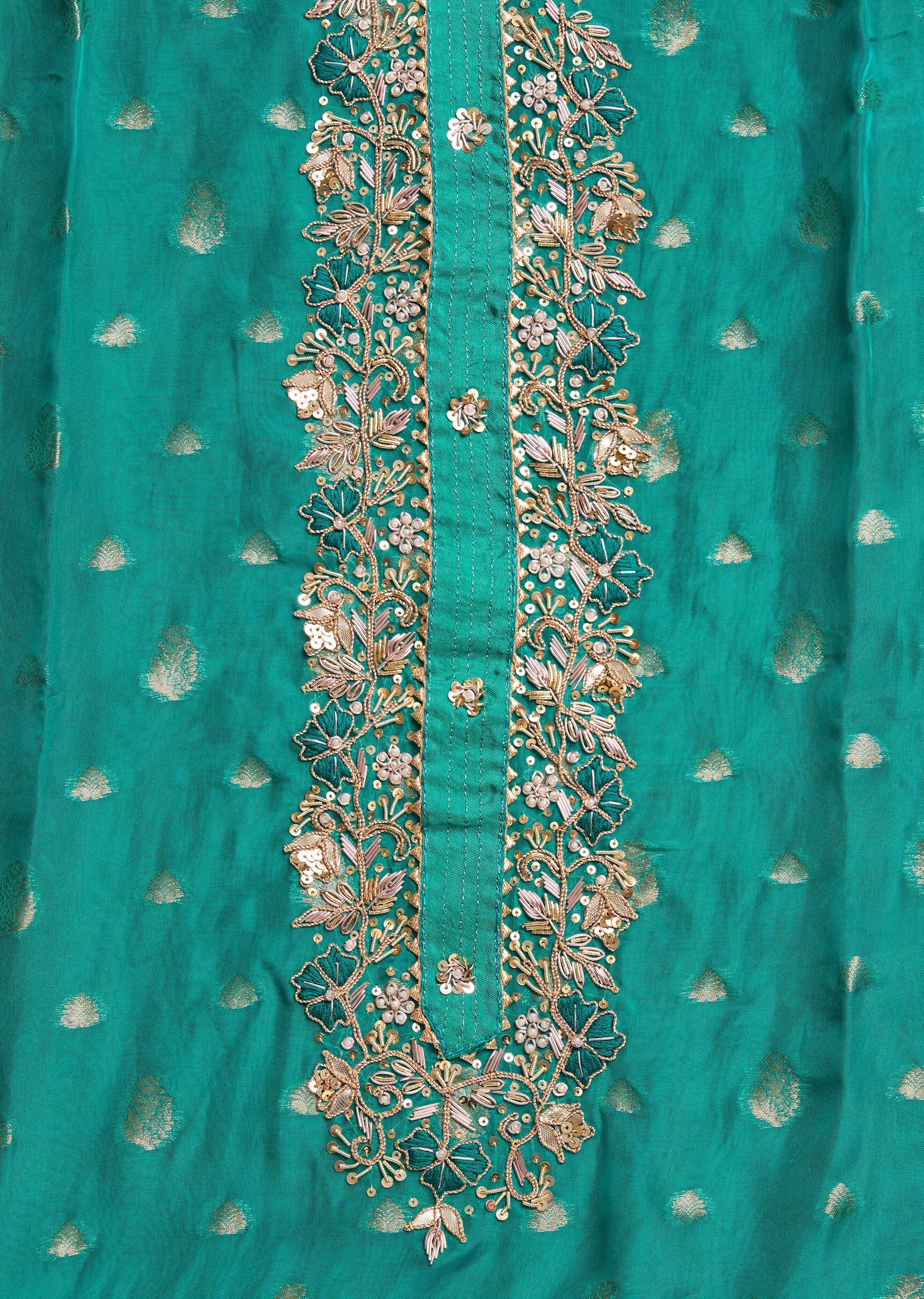 Aqua Blue Organza Brocade Unstitched Suit Set