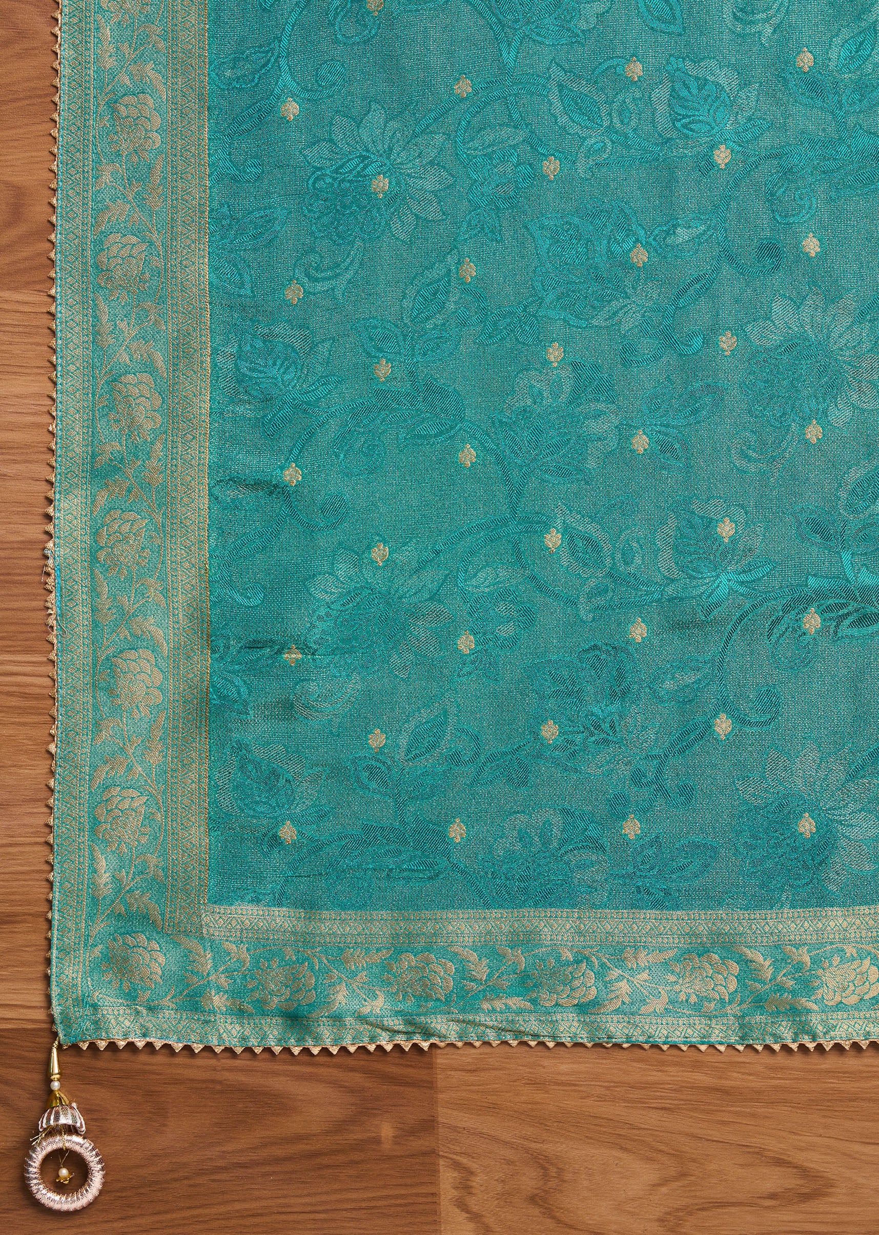 Aqua Blue Organza Brocade Unstitched Suit Set