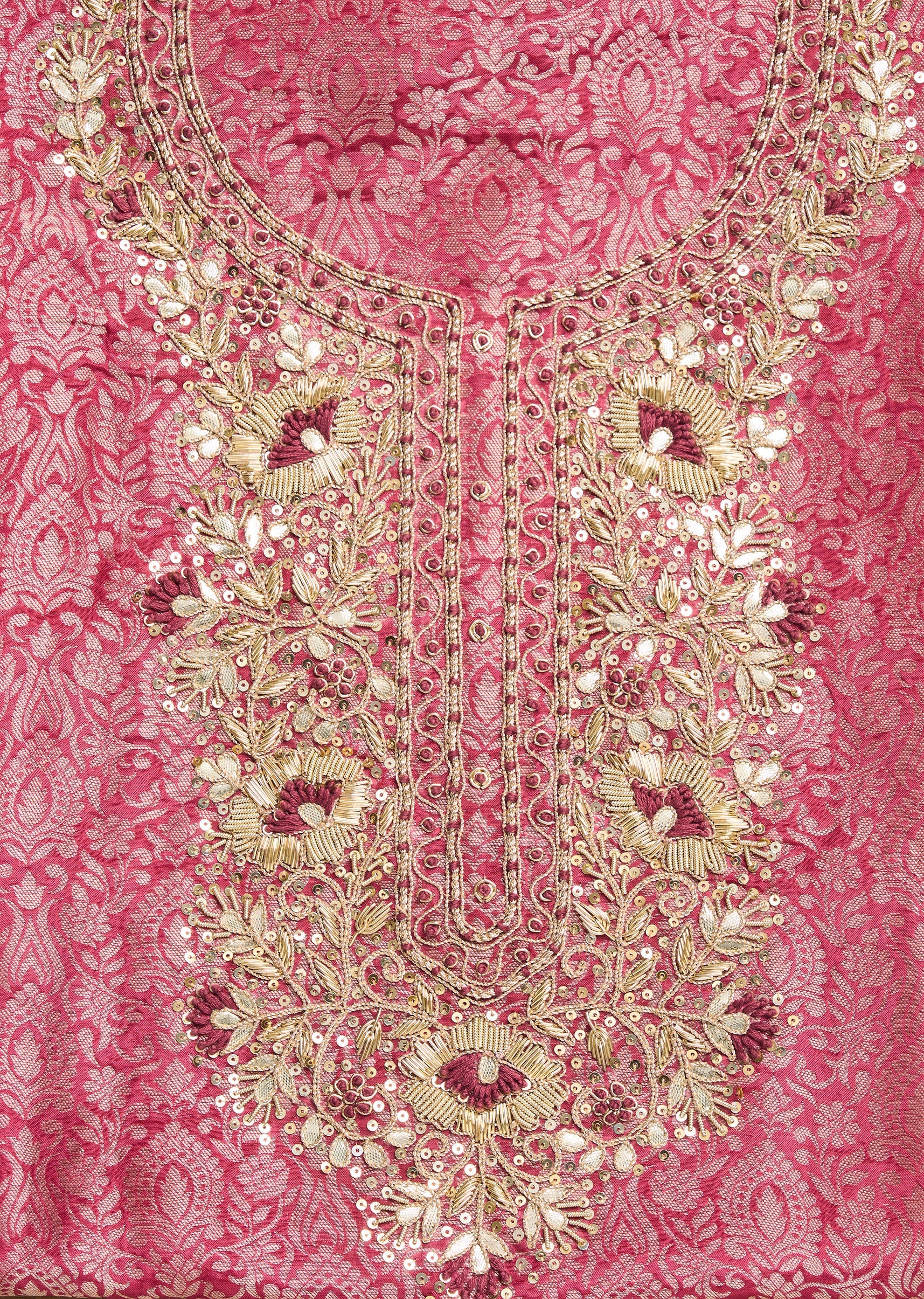 Magenta Tissue Brocade Banarasi Embroidered Unstitched Suit Set