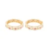Gold Bangles With White Stones And Scalloped Design With Pink Accents